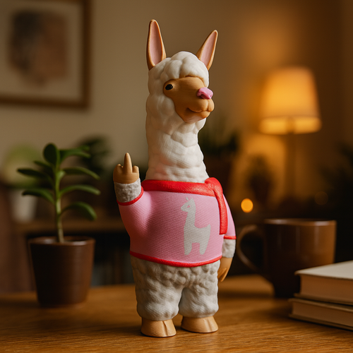 Small alpaca figurine on a desk, funny miniature farm animal decoration and unique alpaca gift for office or home workspace