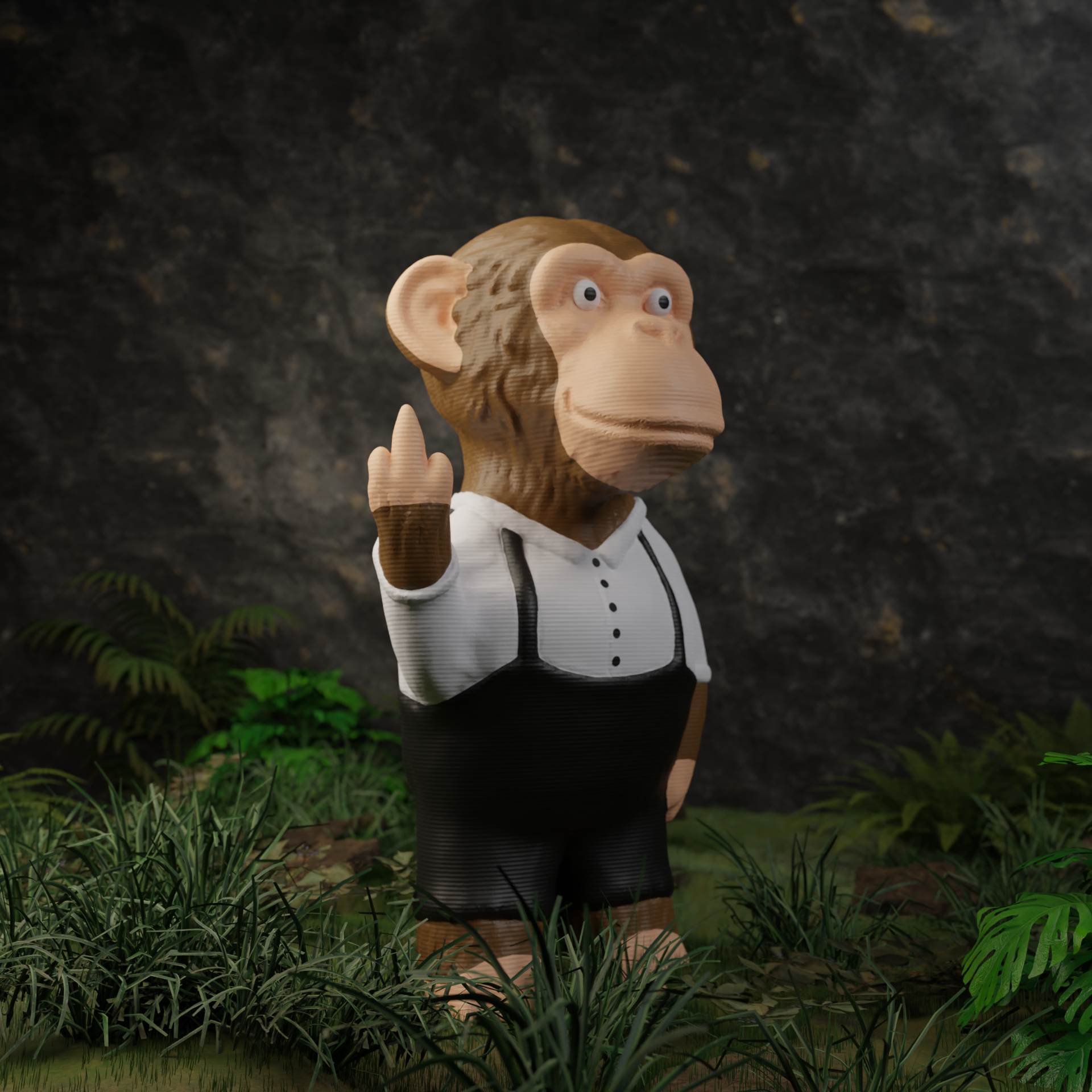 Small ape figurine in a garden, miniature wild animal decoration and funny ape gift for outdoor or balcony decor