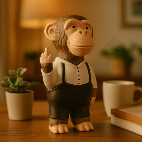 Small ape figurine on a desk, funny miniature wild animal decoration and unique ape gift for office or home workspace