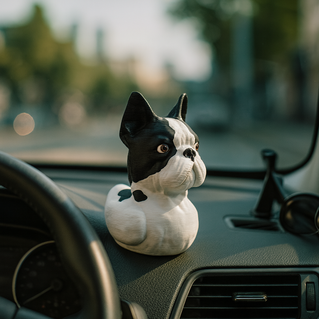 Funny bulldog duck figurine for car dashboard, cute miniature animal decoration and unique duck gift for car or vehicle interior