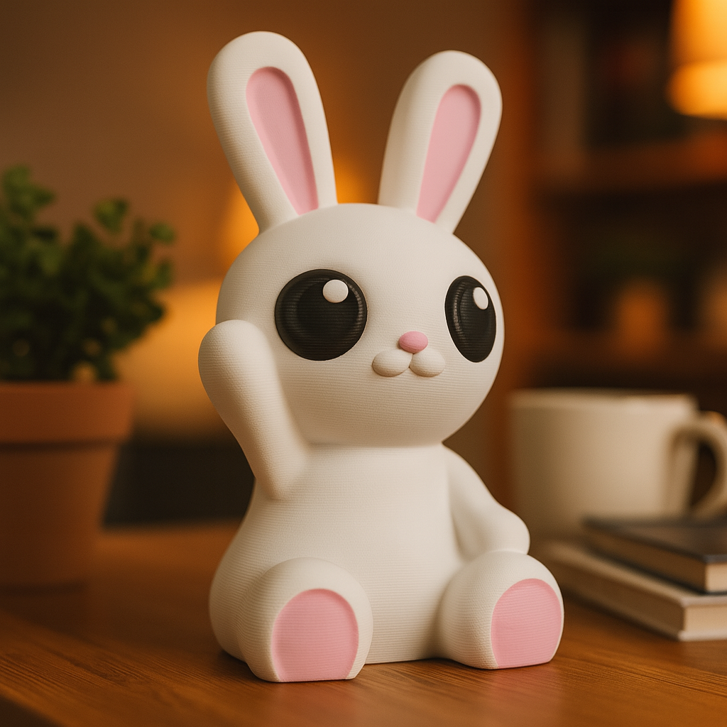 Small bunny figurine displayed on a shelf, cute miniature animal decoration and funny bunny gift for home interior display