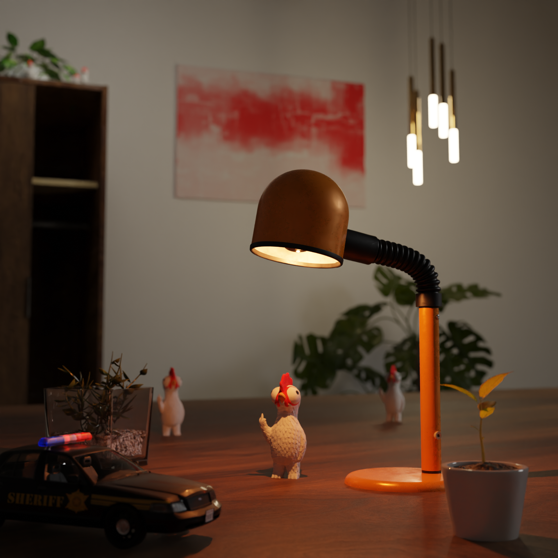 Small chicken figurine displayed on a shelf, cute miniature farm animal decoration and funny chicken gift for home interior display