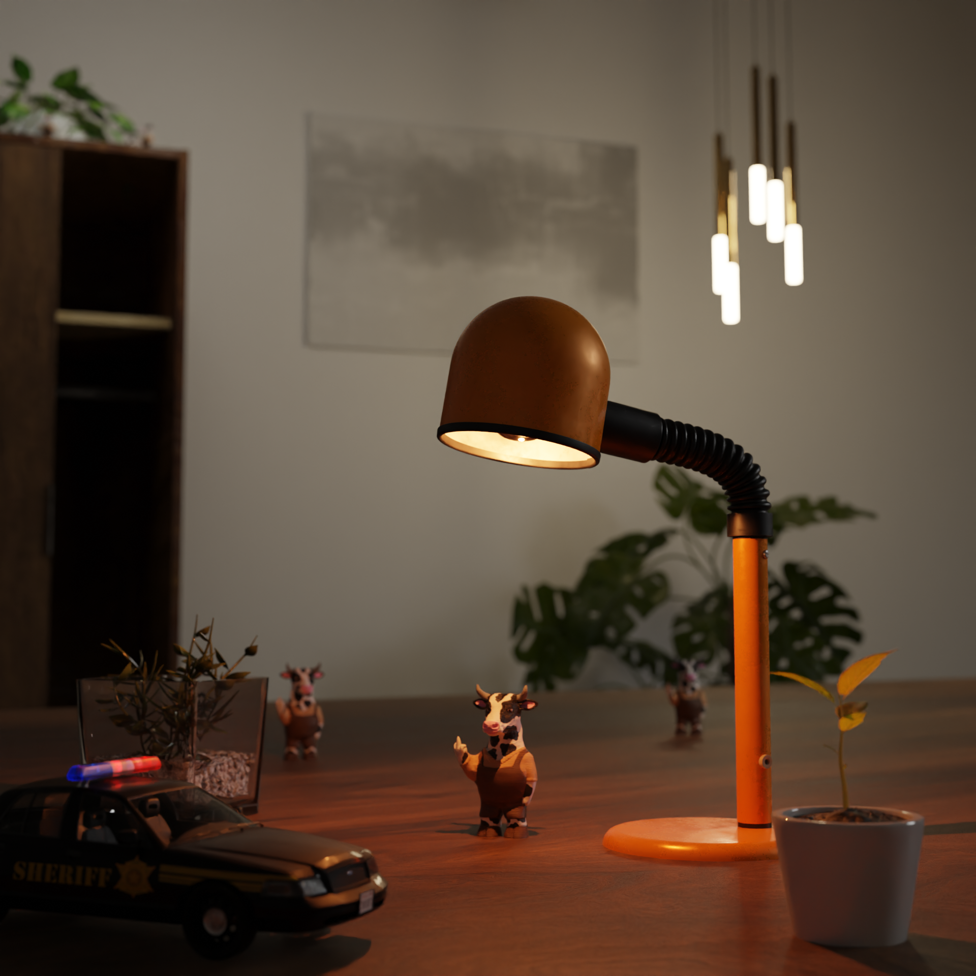 Small cow figurine displayed on a shelf, cute miniature farm animal decoration and funny cow gift for home interior display