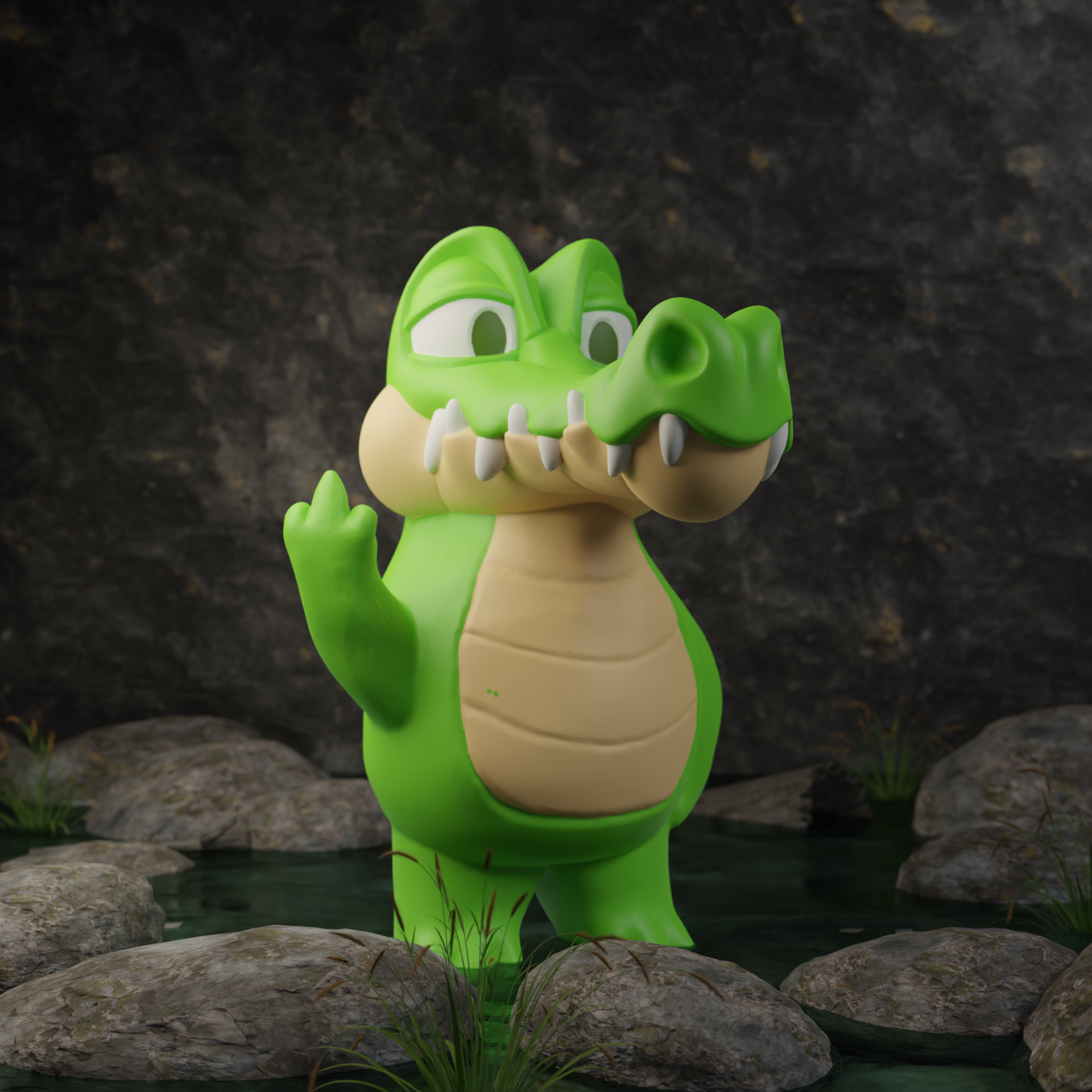 Small crocodile figurine in a garden, miniature wild animal decoration and funny crocodile gift for outdoor or balcony decor