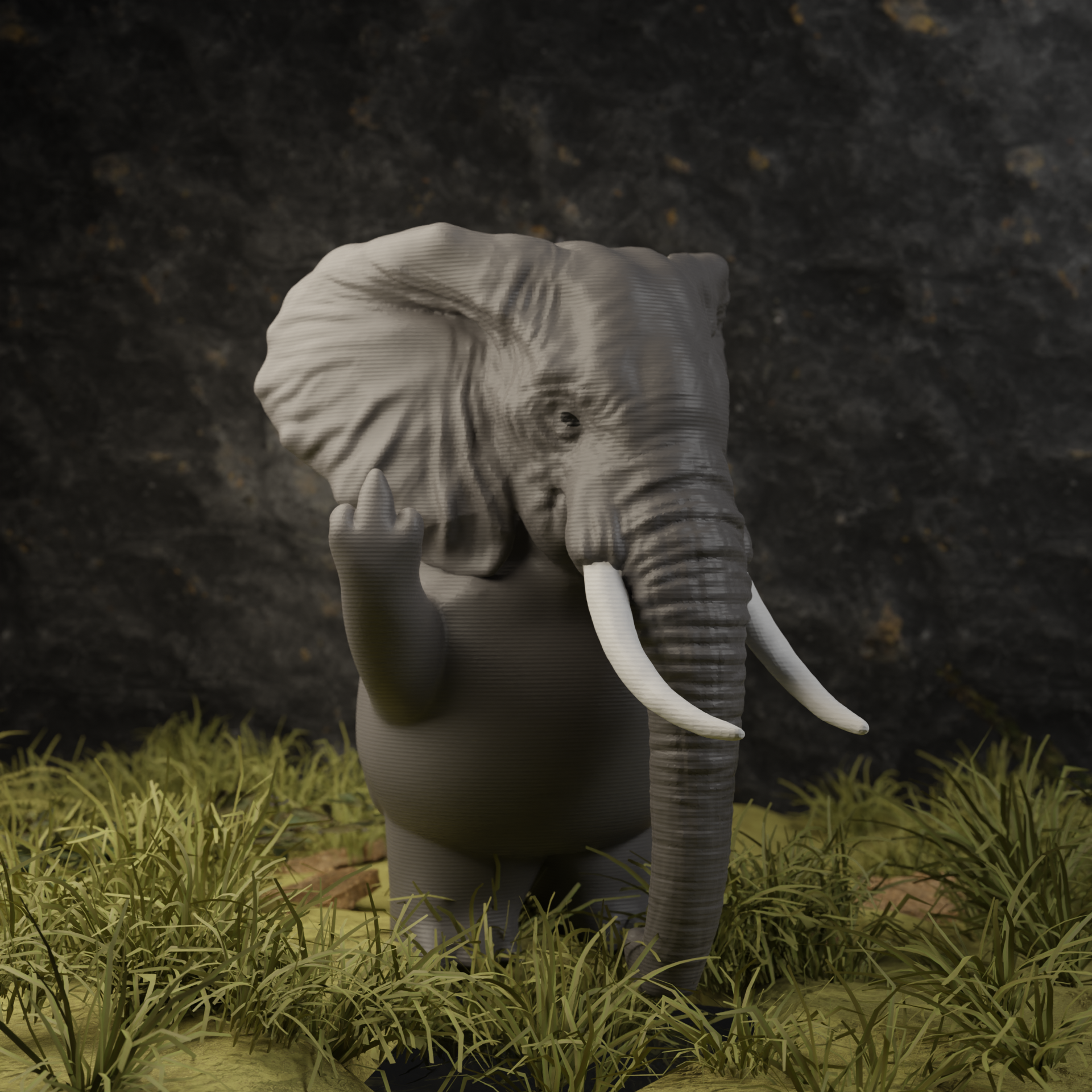 Small elephant figurine in a garden, miniature wild animal decoration and funny elephant gift for outdoor or balcony decor
