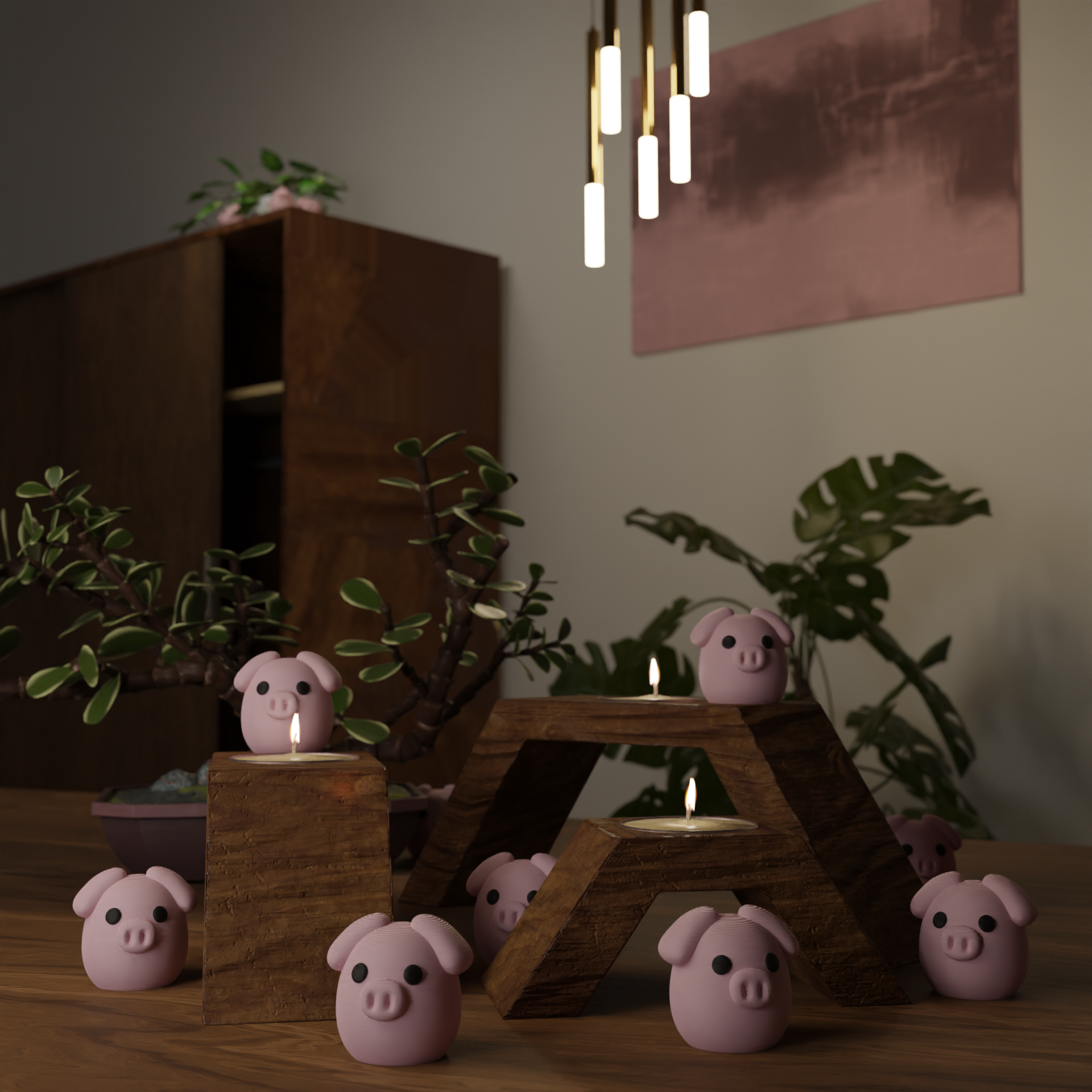 Small pig figurine on a coffee table, cute miniature farm animal decoration and funny pig gift for living room or lounge decor