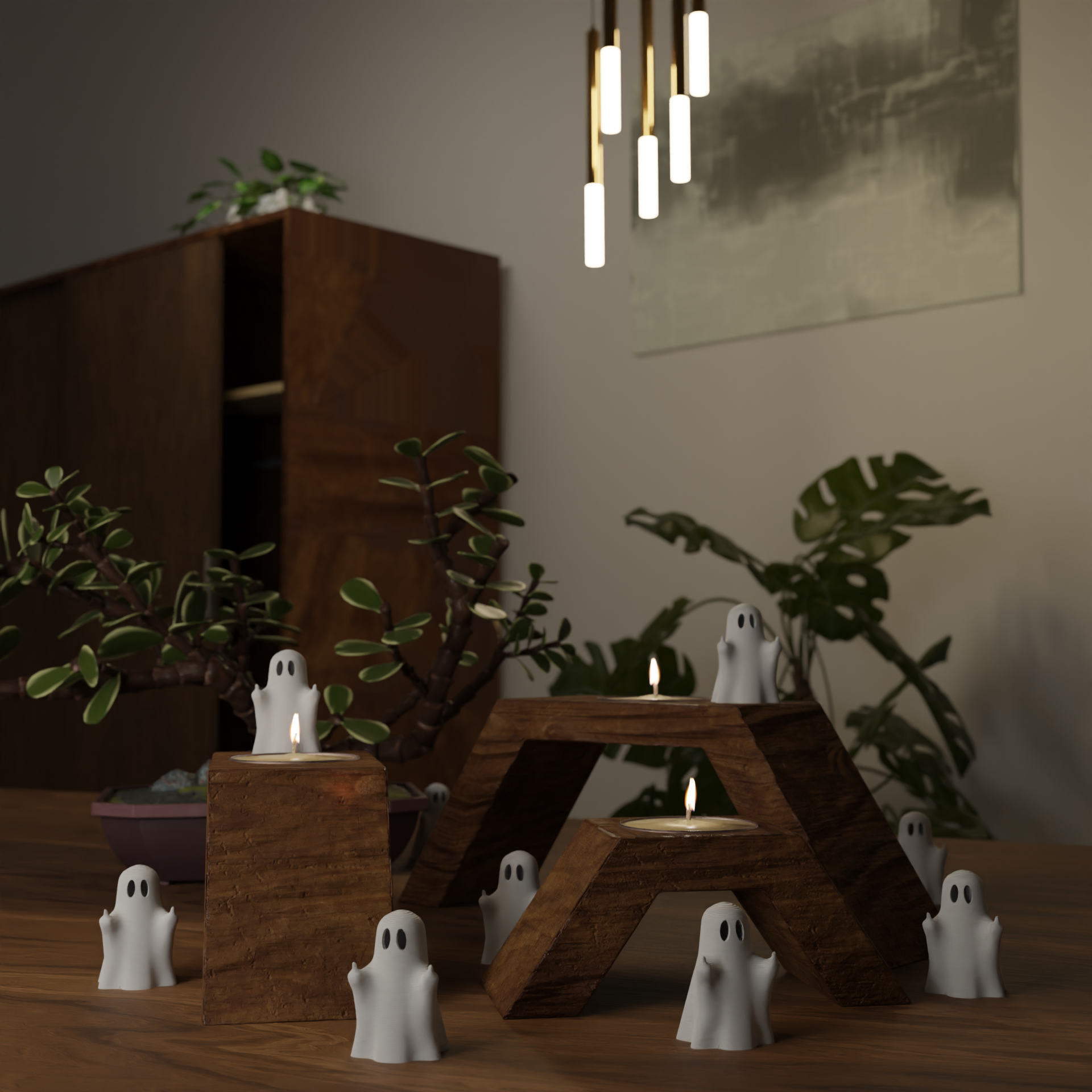 Small ghost figurine flipping the bird displayed on a shelf, funny spooky miniature decoration and Halloween gift for quirky home interior