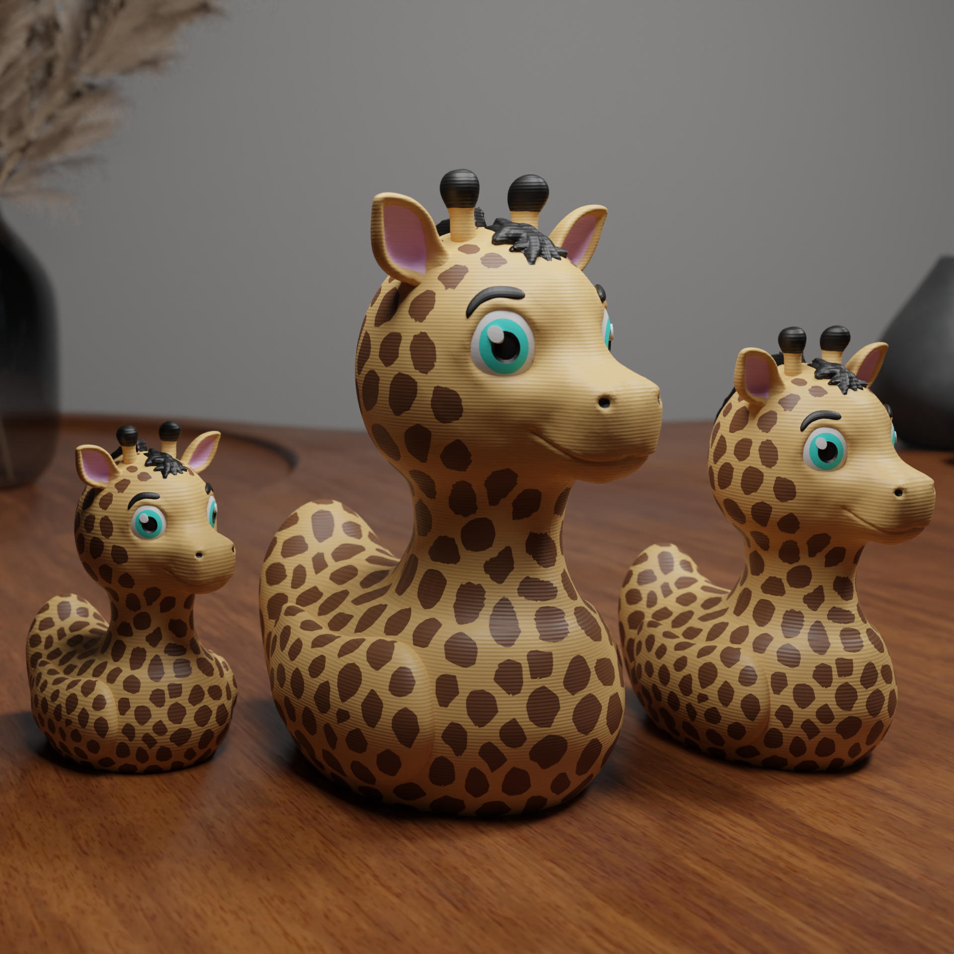 Small Giraffe Duck figurine placed next to a computer, animal-themed miniature decoration and funny Giraffe Duck gift for office desk workspace