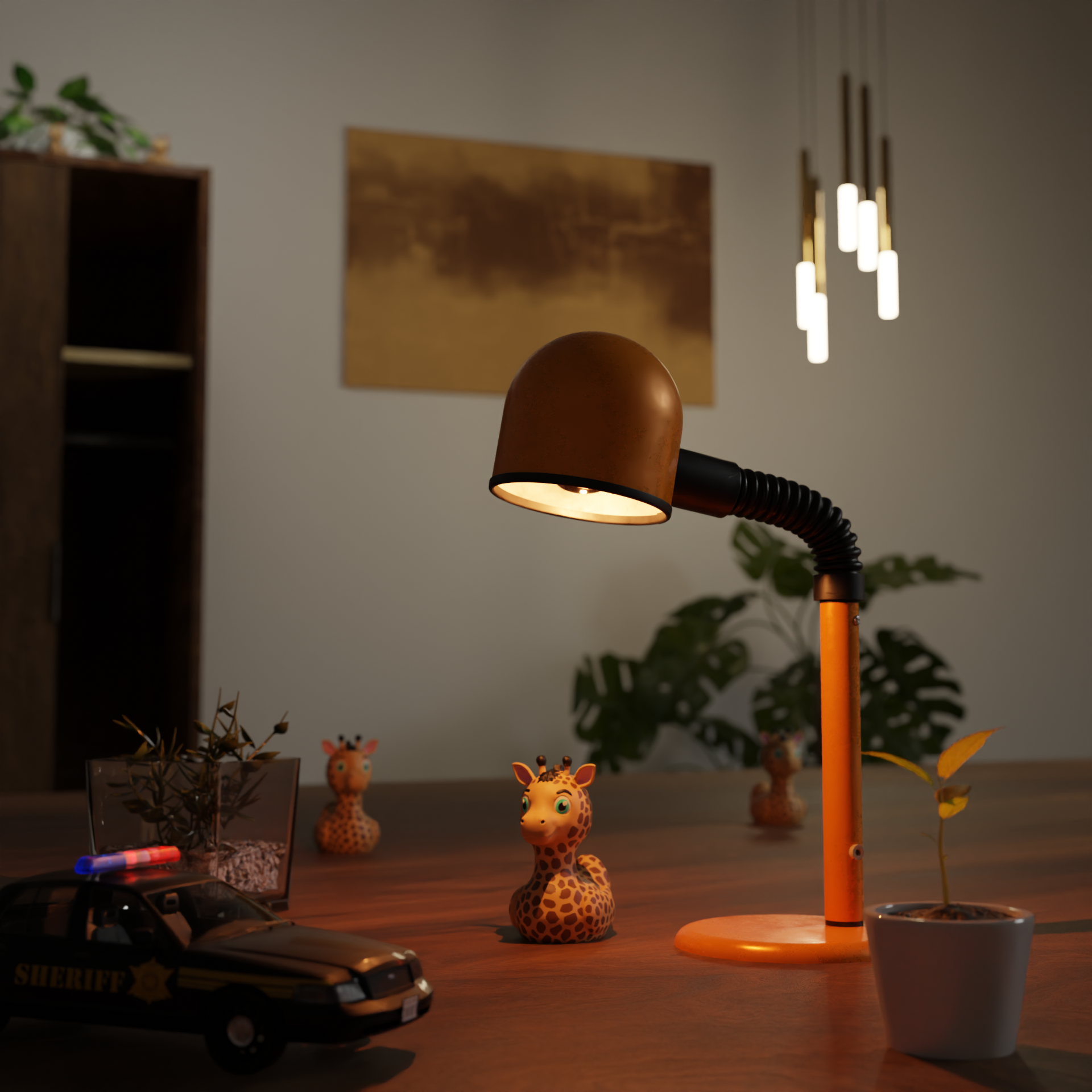 Small Giraffe Duck figurine displayed on a shelf, cute animal-themed miniature decoration and funny Giraffe Duck gift for home interior display