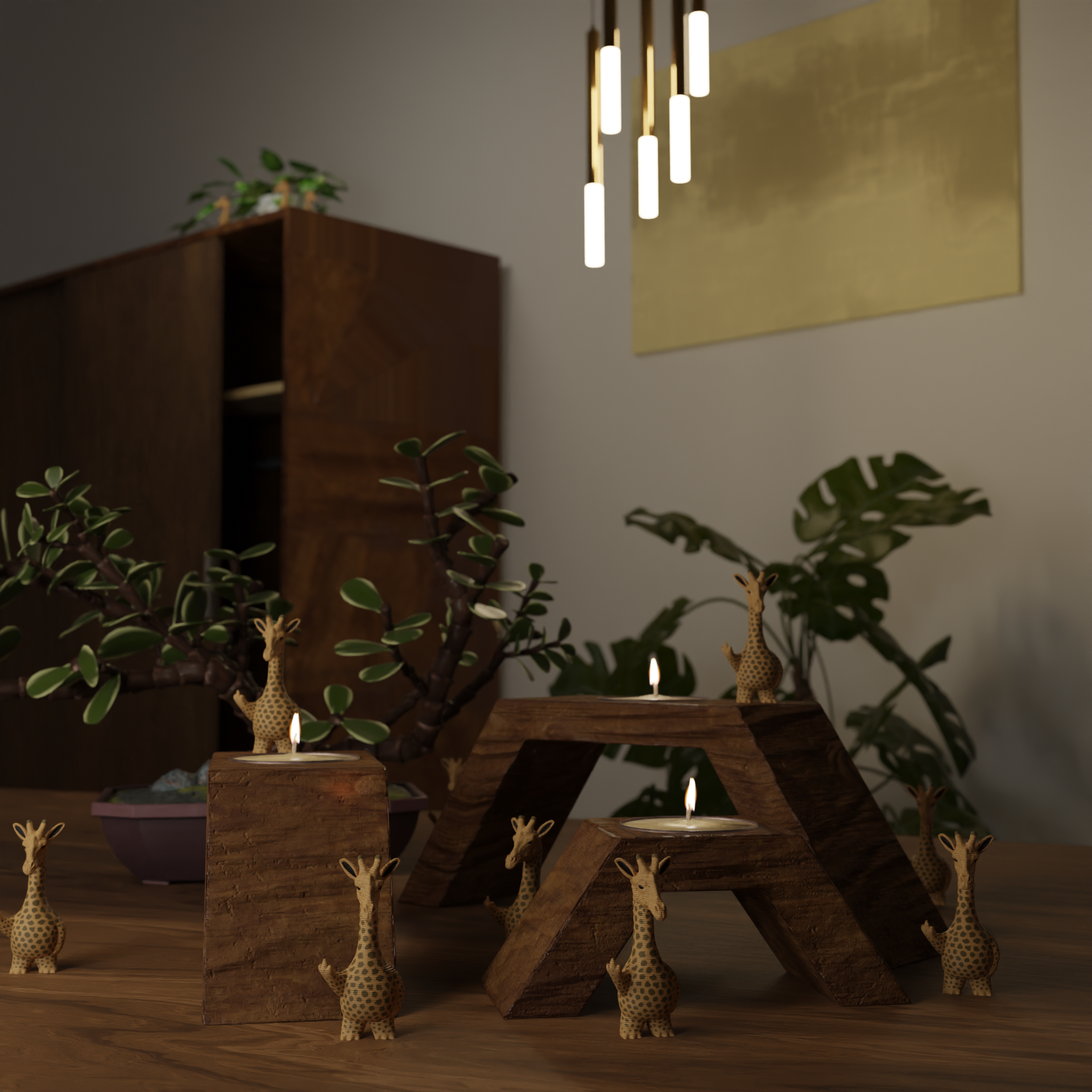 Small giraffe figurine displayed on a closet, funny miniature animal decoration for home interior or storage space