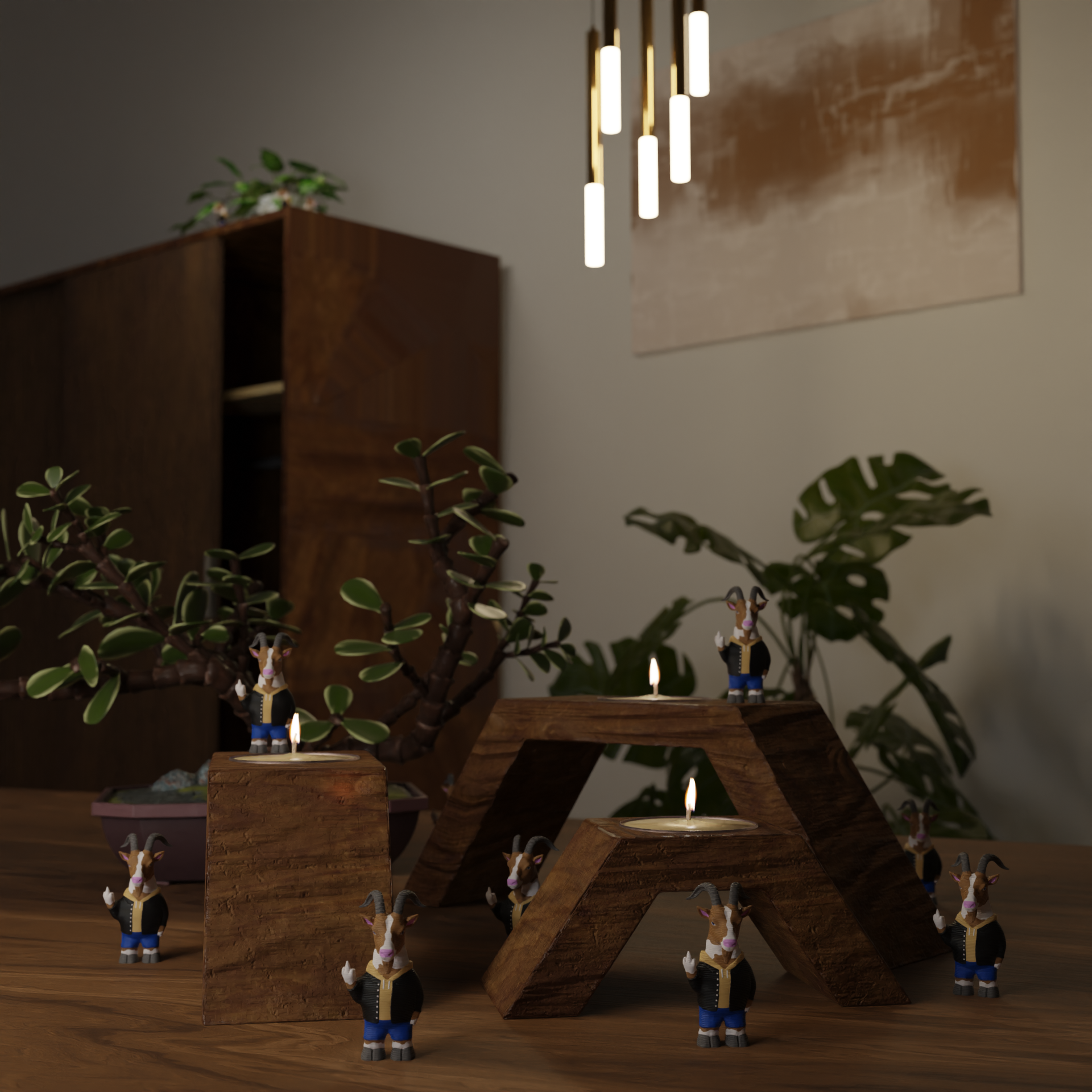 Small goat figurine displayed on a closet, funny miniature farm animal decoration and quirky goat gift for stylish home interior