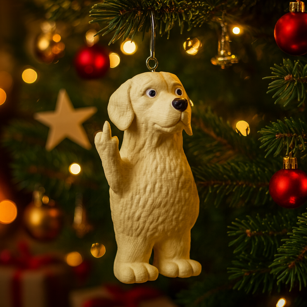 Funny Golden Retriever ornament hanging in a Christmas tree, cute miniature dog decoration and unique Golden Retriever gift for festive holiday decor