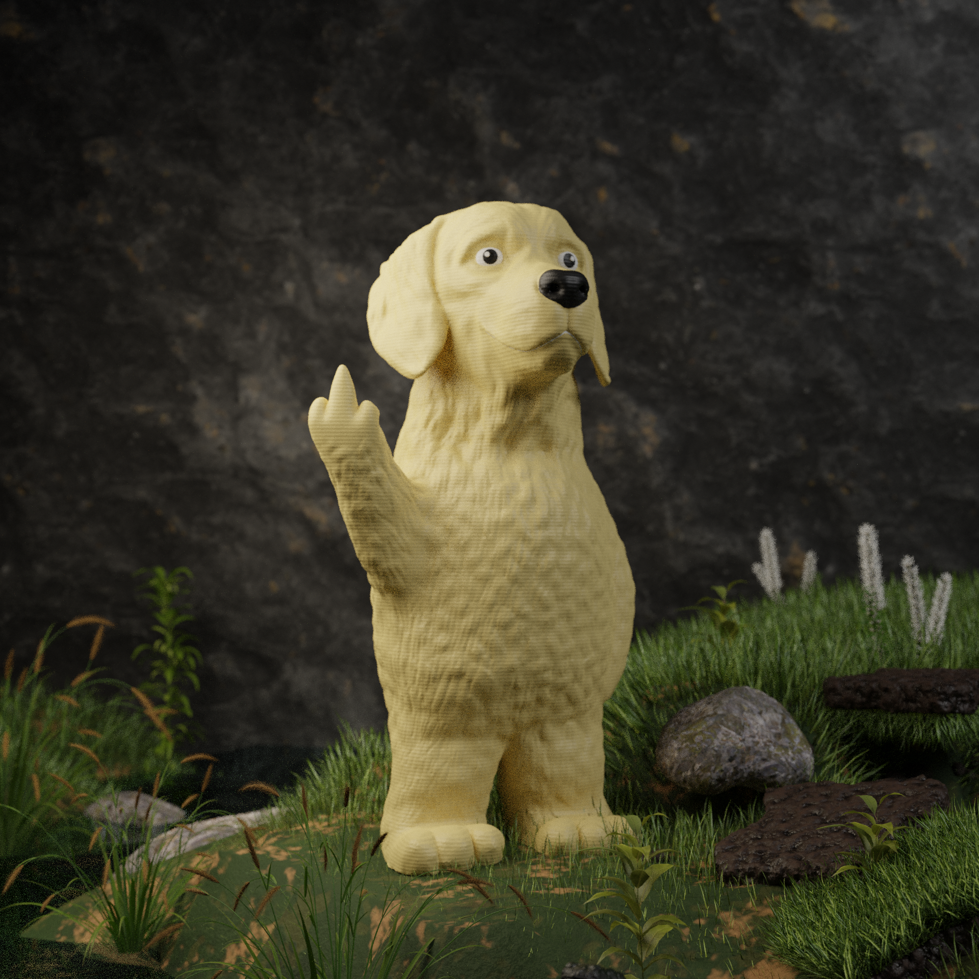 Small Golden Retriever figurine in a garden, miniature dog decoration and funny Golden Retriever gift for outdoor or balcony decor