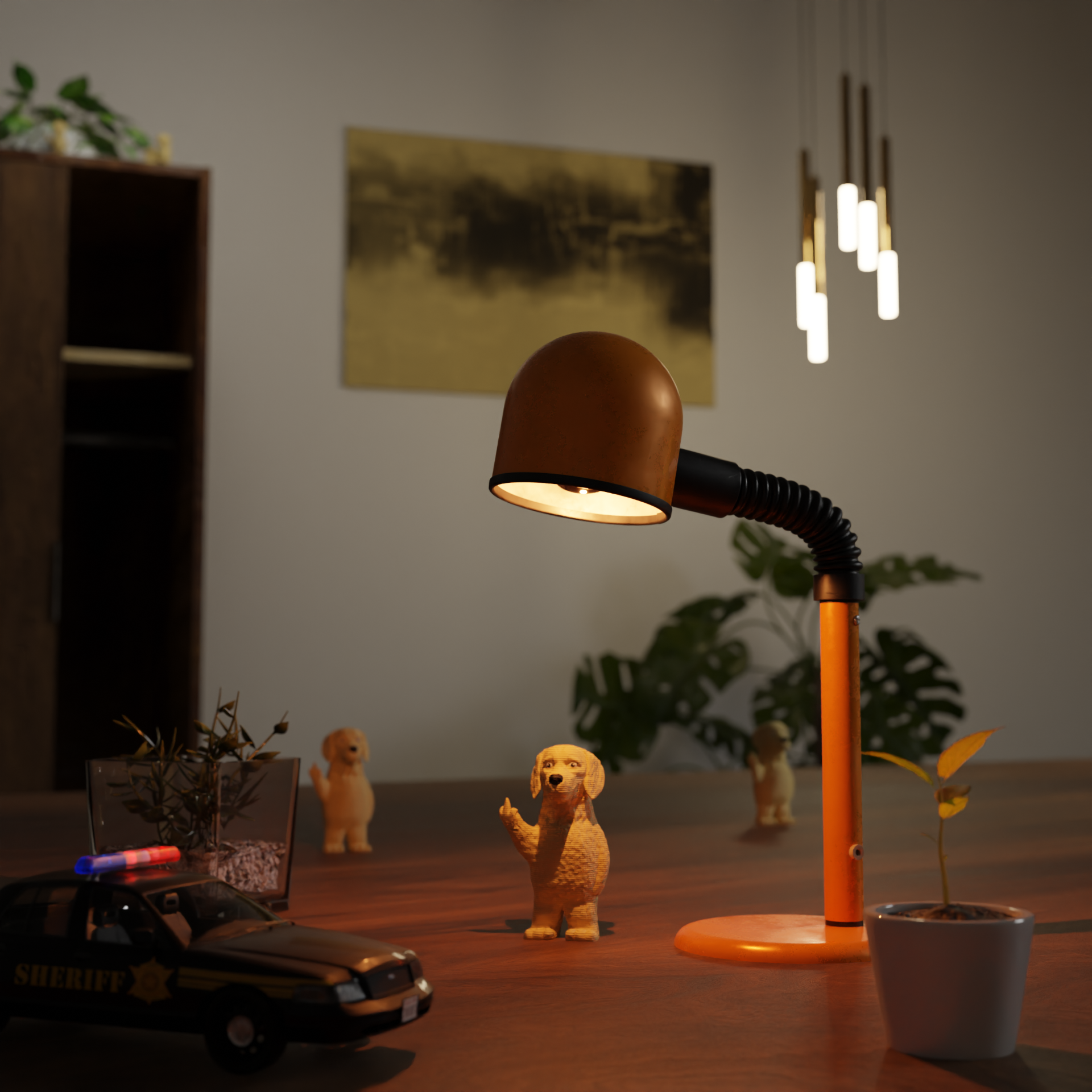 Small Golden Retriever figurine placed in grass, funny miniature dog decoration and unique Golden Retriever gift for outdoor or garden display