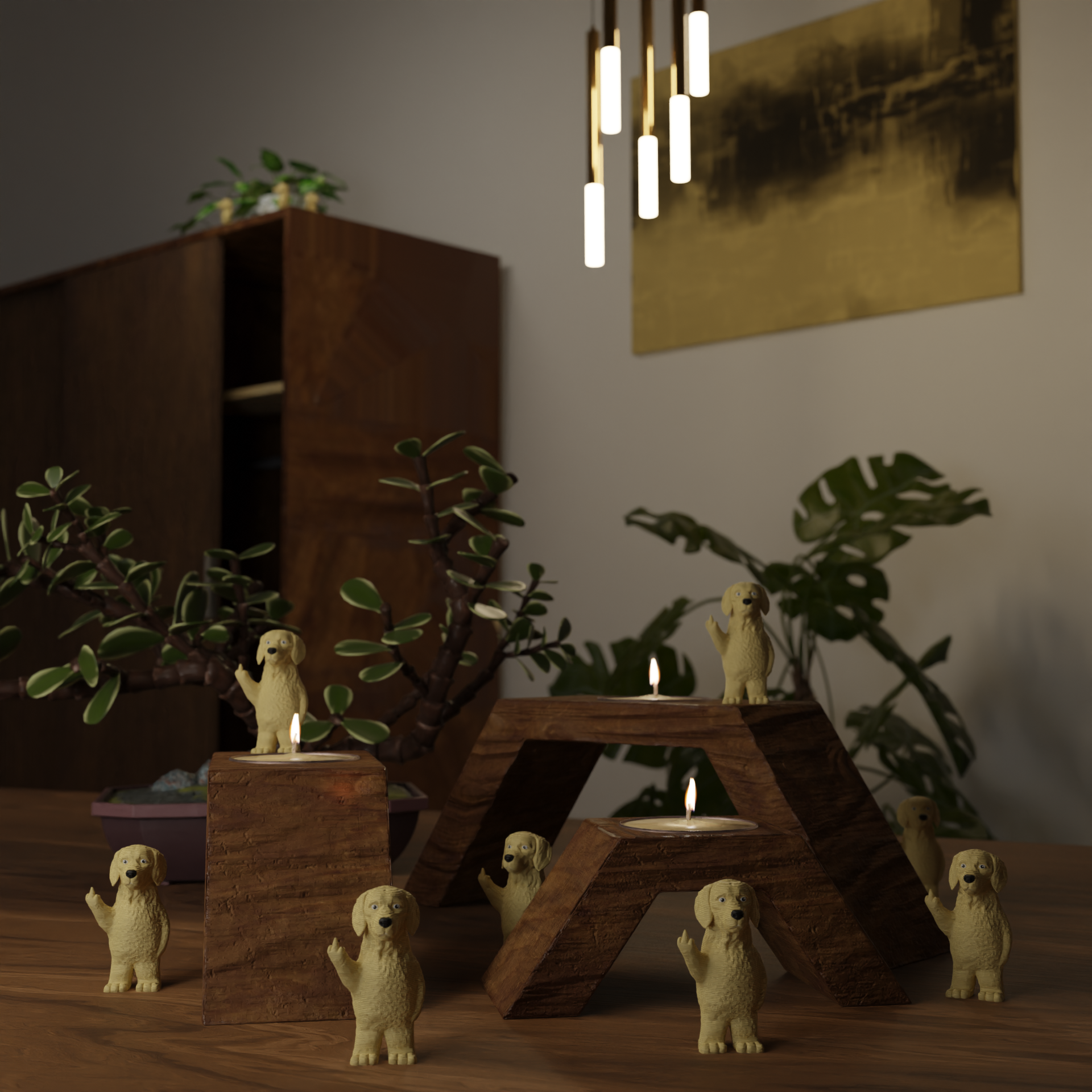 Small Golden Retriever figurine on a coffee table, cute miniature dog decoration and funny Golden Retriever gift for living room or lounge decor