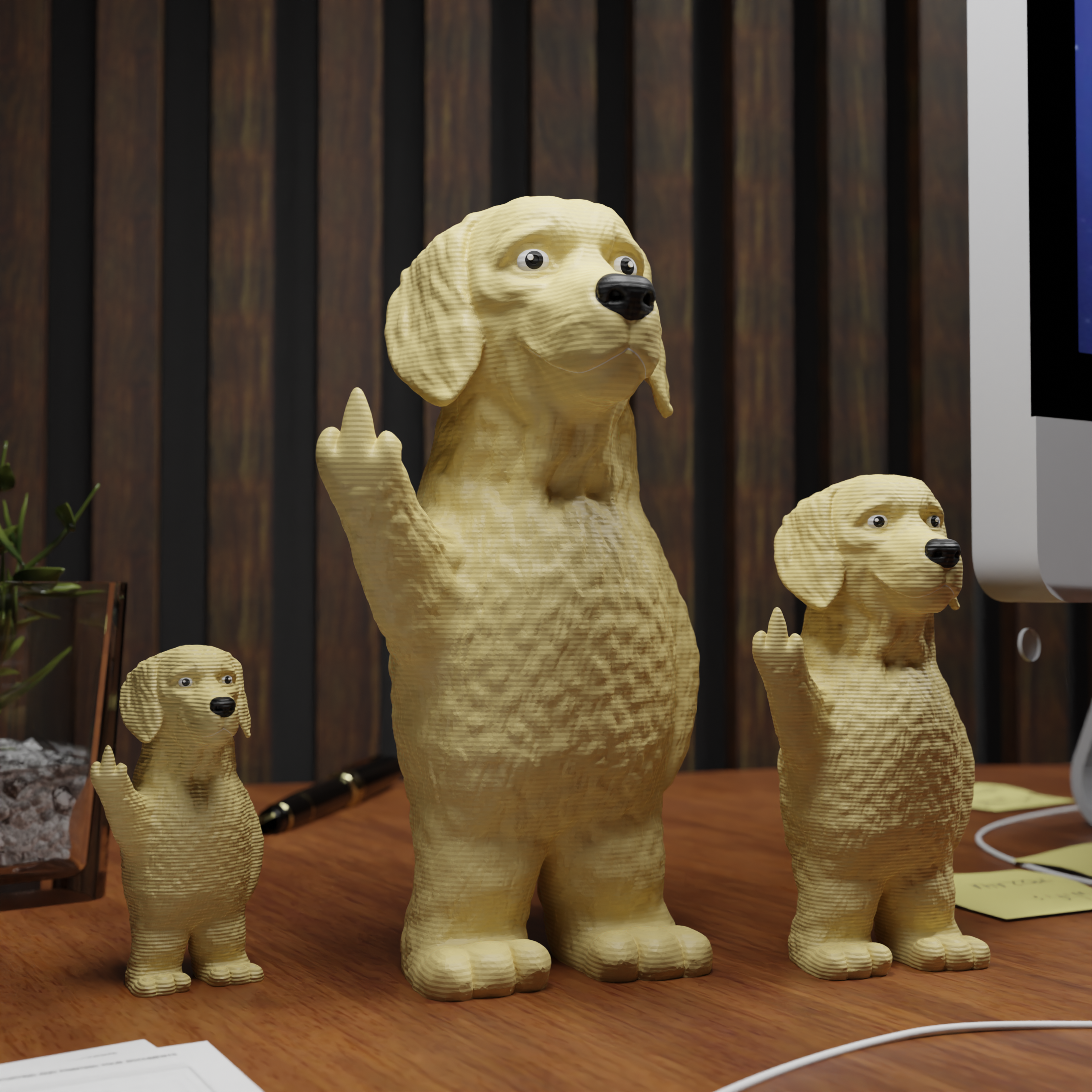 Small Golden Retriever figurine displayed on a shelf, cute miniature dog decoration and funny Golden Retriever gift for home interior display