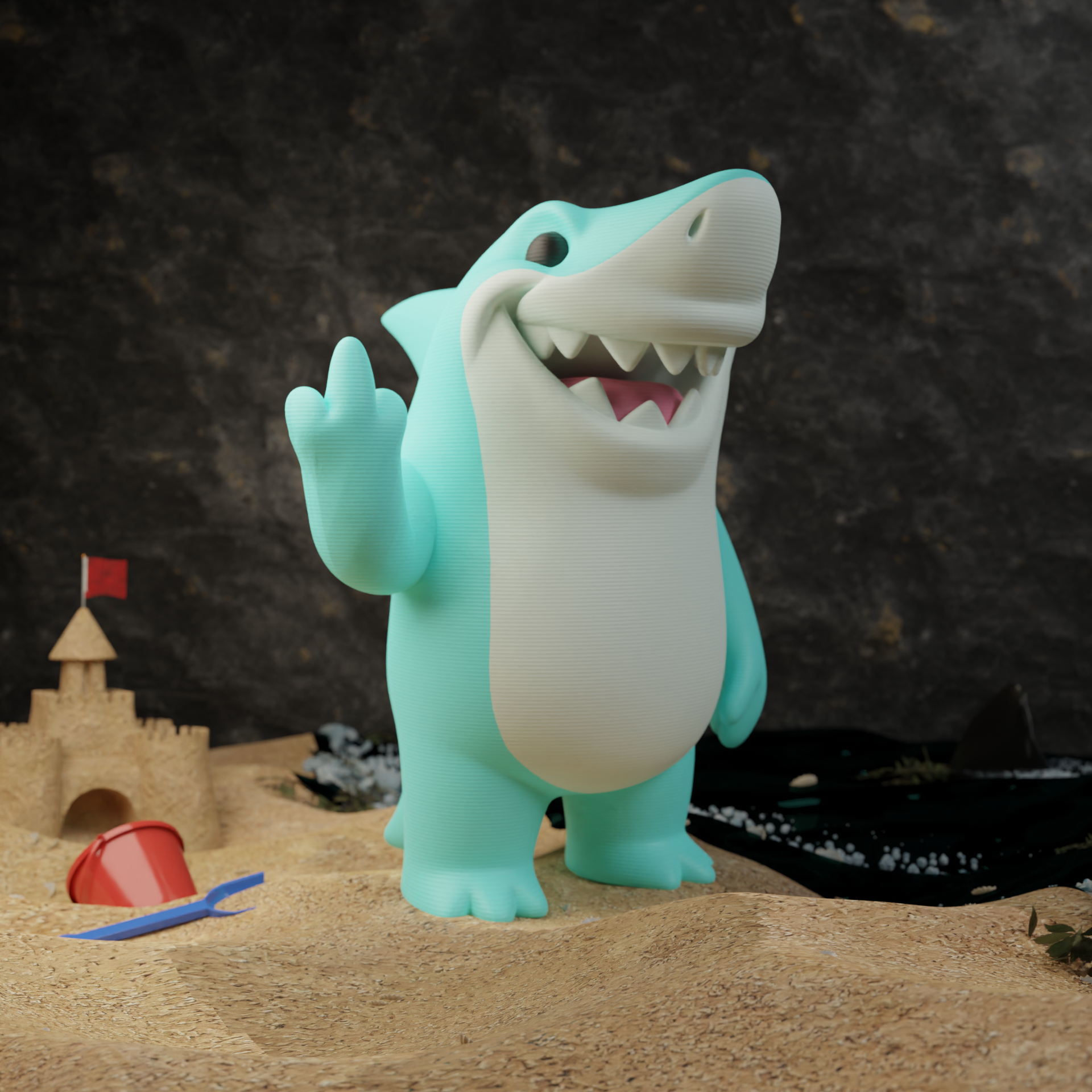 Small Great White Shark figurine in a garden, miniature animal decoration and funny sea creature gift for outdoor or balcony decor