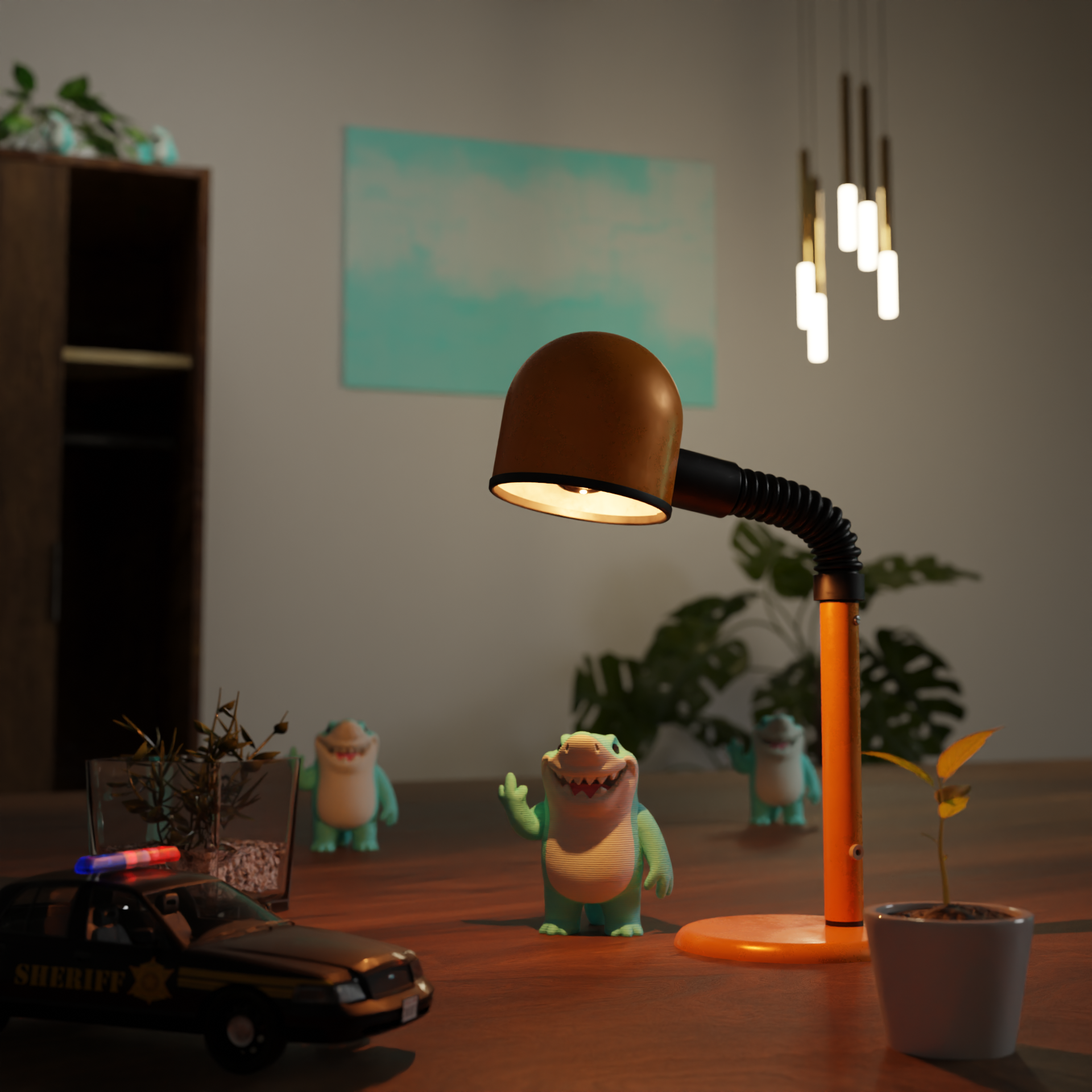 Small Great White Shark figurine on a coffee table, cute miniature ocean animal decoration and funny shark gift for living room decor