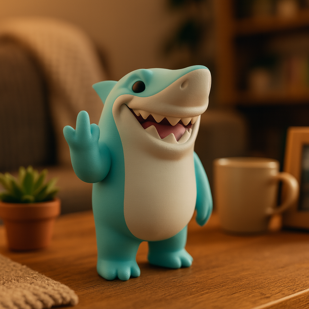 Small Great White Shark figurine on a coffee table, cute miniature ocean animal decoration and funny shark gift for living room decor