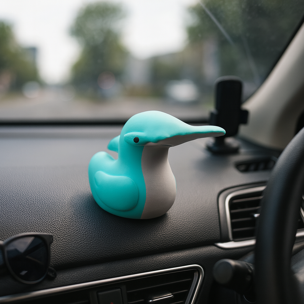 Funny Hammerhead Duck figurine for car dashboard, cute ocean-themed miniature decoration and unique duck gift for car or vehicle interior