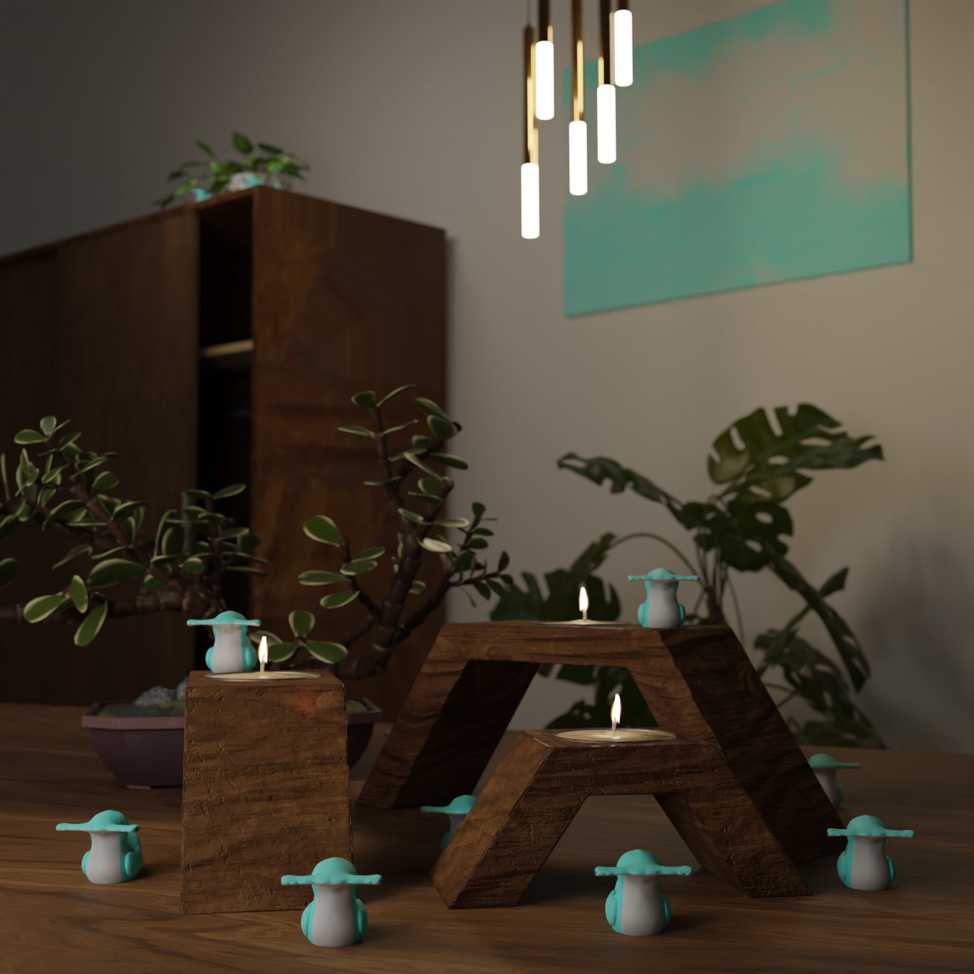 Small Hammerhead Duck figurine on a coffee table, cute ocean-themed miniature decoration and funny duck gift for living room or lounge decor