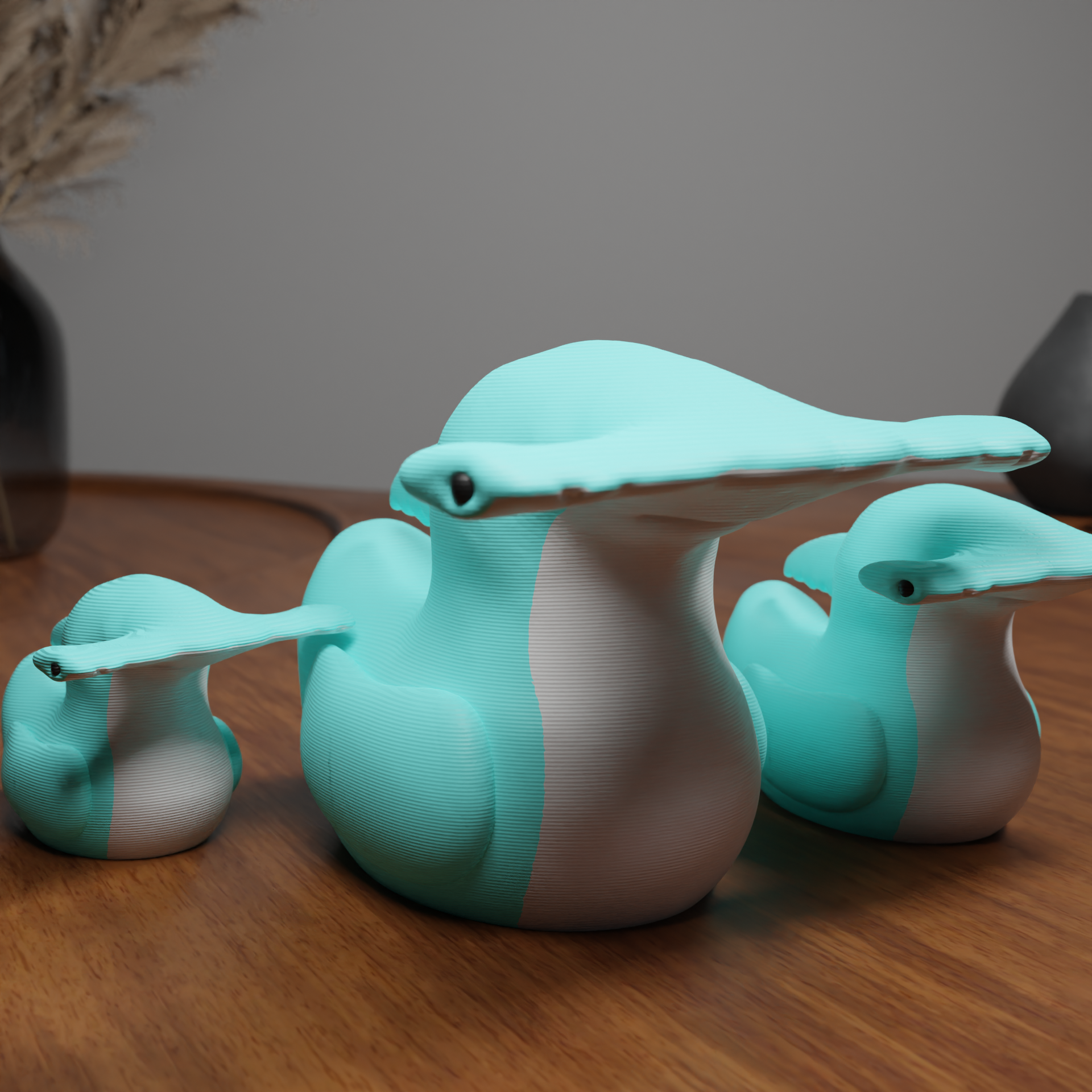 Small Hammerhead Duck figurine displayed on a shelf, cute ocean-themed miniature decoration and funny duck gift for home interior display