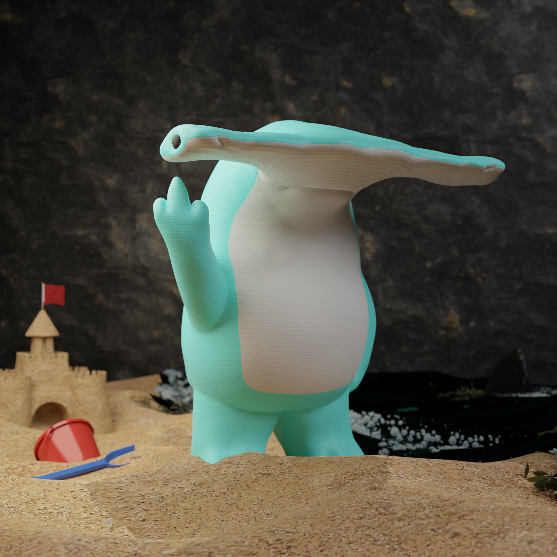 Small Hammerhead Shark figurine in a garden, miniature sea animal decoration and funny shark gift for outdoor or balcony decor