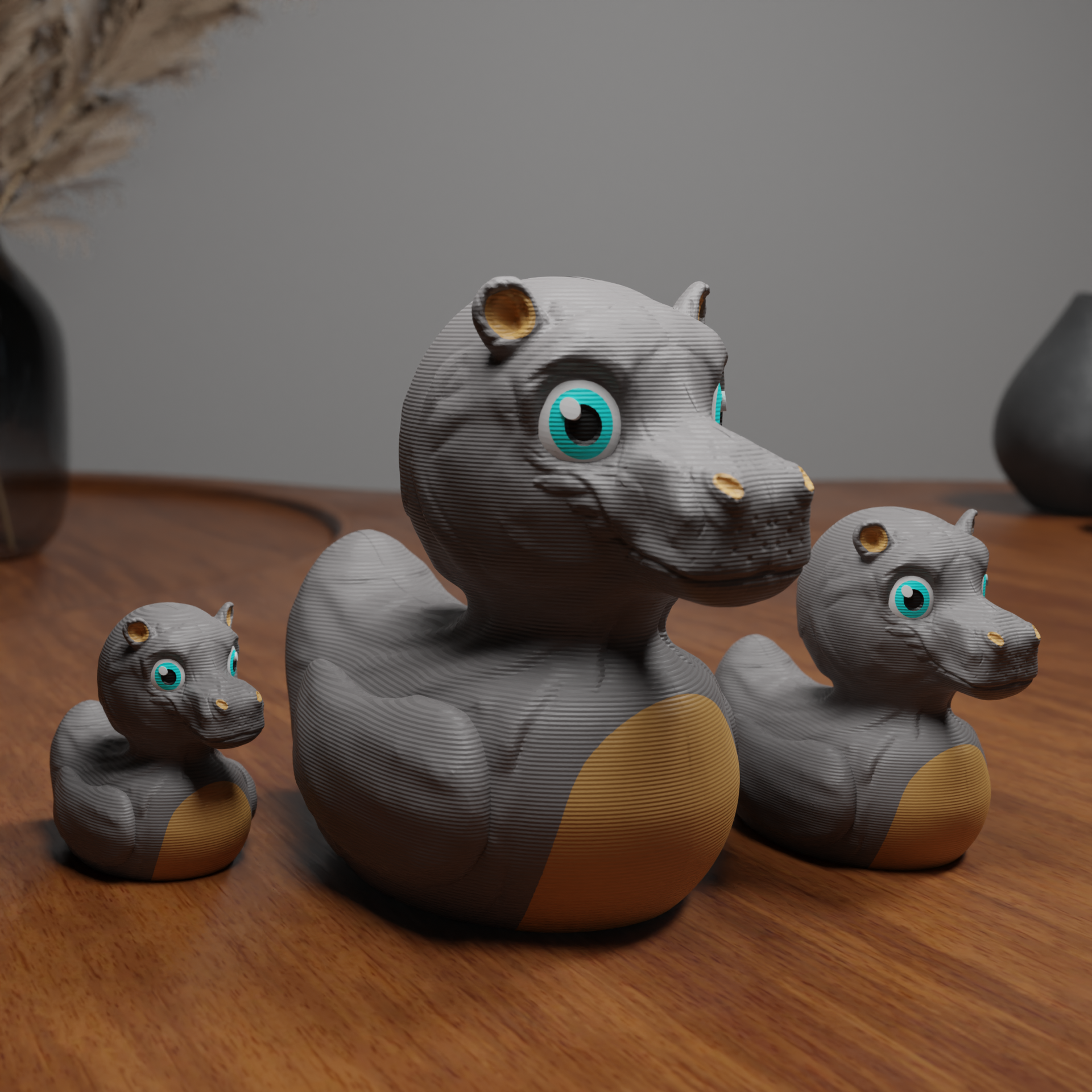 Small Hippo Duck figurine on a desk, funny animal-themed miniature decoration and unique duck gift for office or home workspace