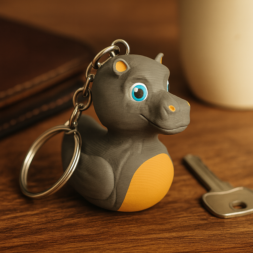 Small Hippo Duck keychain, funny animal-themed miniature accessory and unique duck gift for keys, bags or backpacks