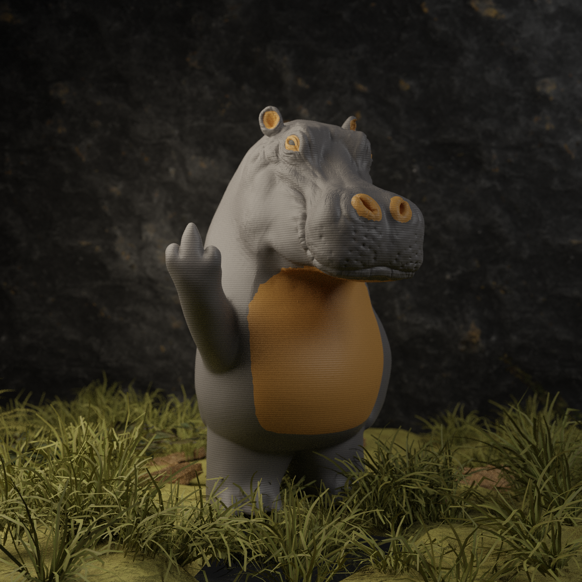 Small hippo figurine in a garden, miniature wild animal decoration and funny hippo gift for outdoor or balcony decor