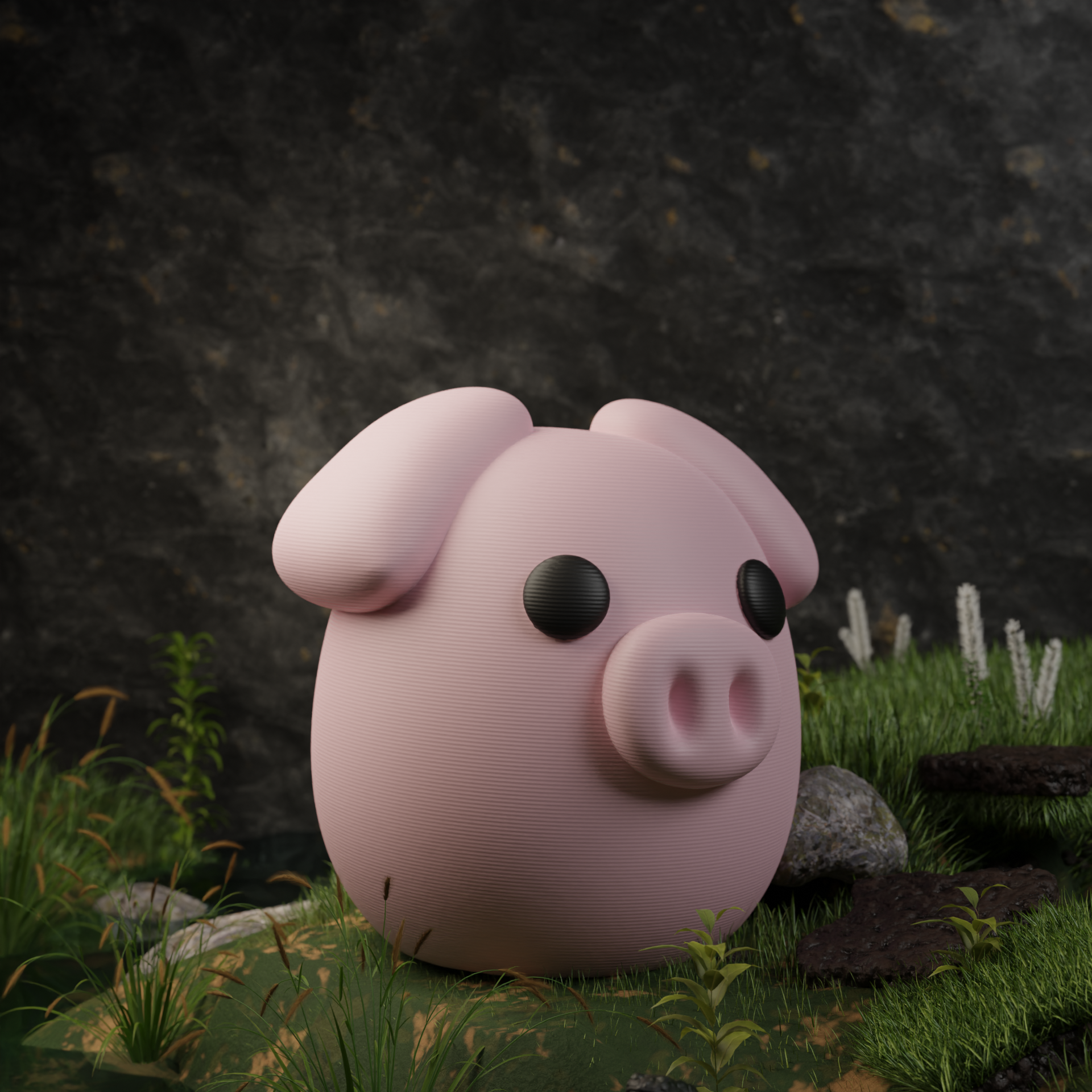 Small pig figurine placed in grass, funny miniature farm animal decoration and unique pig gift for outdoor or garden display