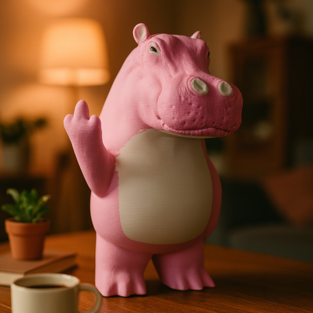 Pink hippo figurine displayed on a shelf, cute miniature sea life decoration and funny hippo gift for home interior display