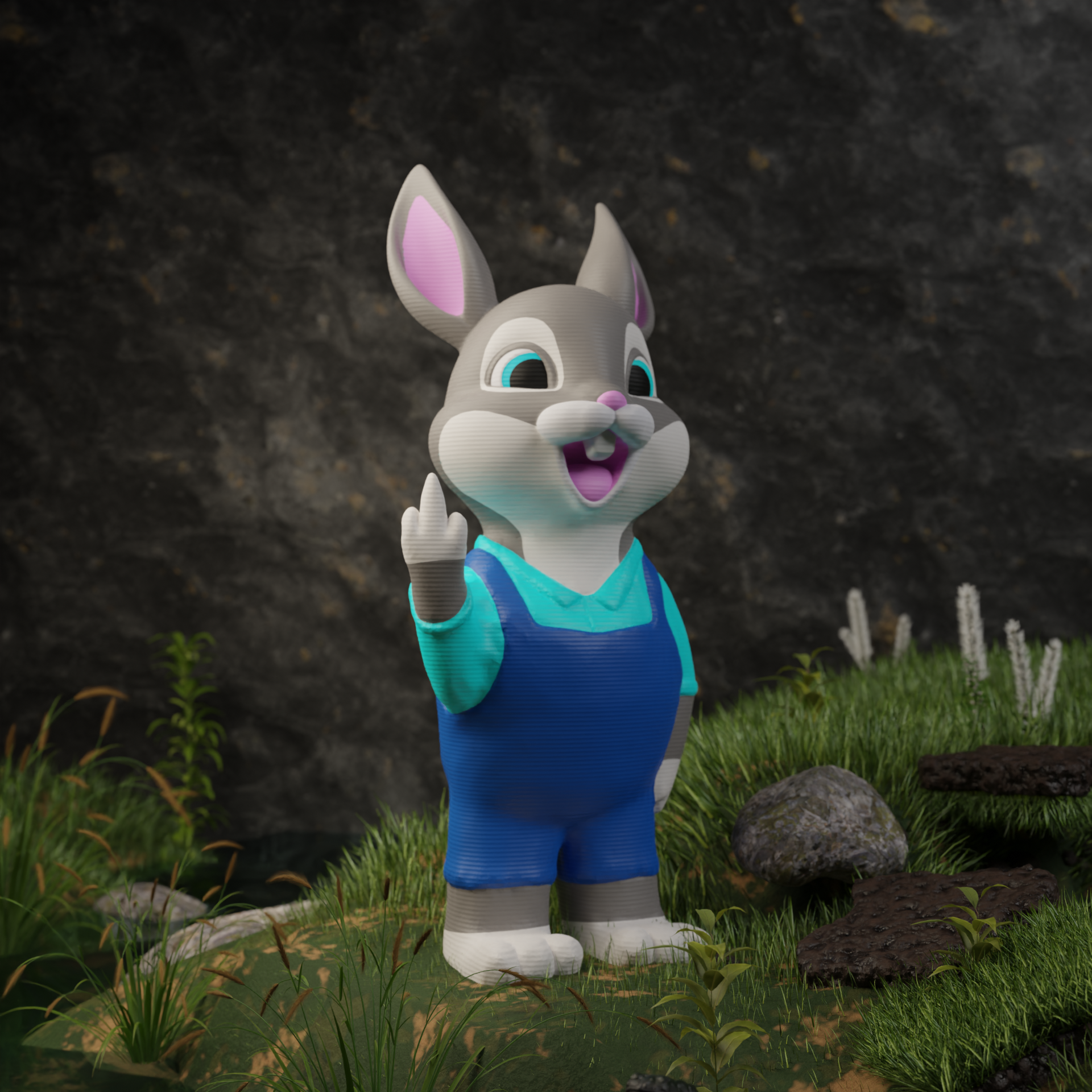Small rabbit figurine in a garden, miniature animal decoration and funny rabbit gift for outdoor or balcony decor