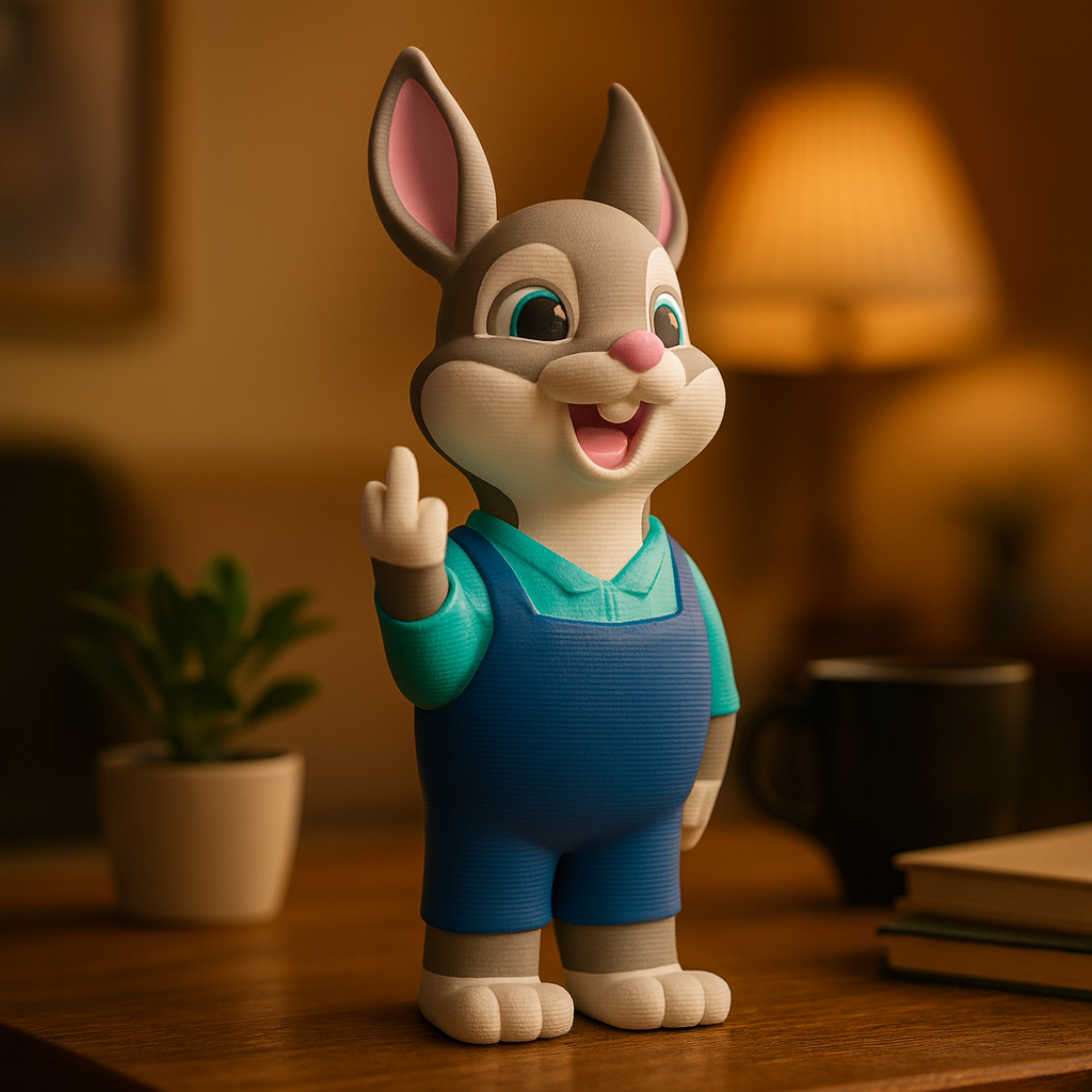 Small rabbit figurine on a desk, funny miniature animal decoration and unique rabbit gift for office or home workspace