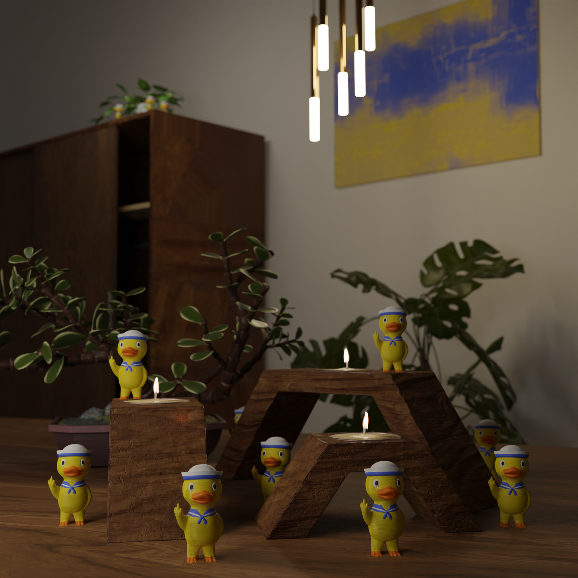 Small sailor duck figurine displayed on a closet, funny nautical miniature animal decoration and quirky sailor duck gift for stylish home interior