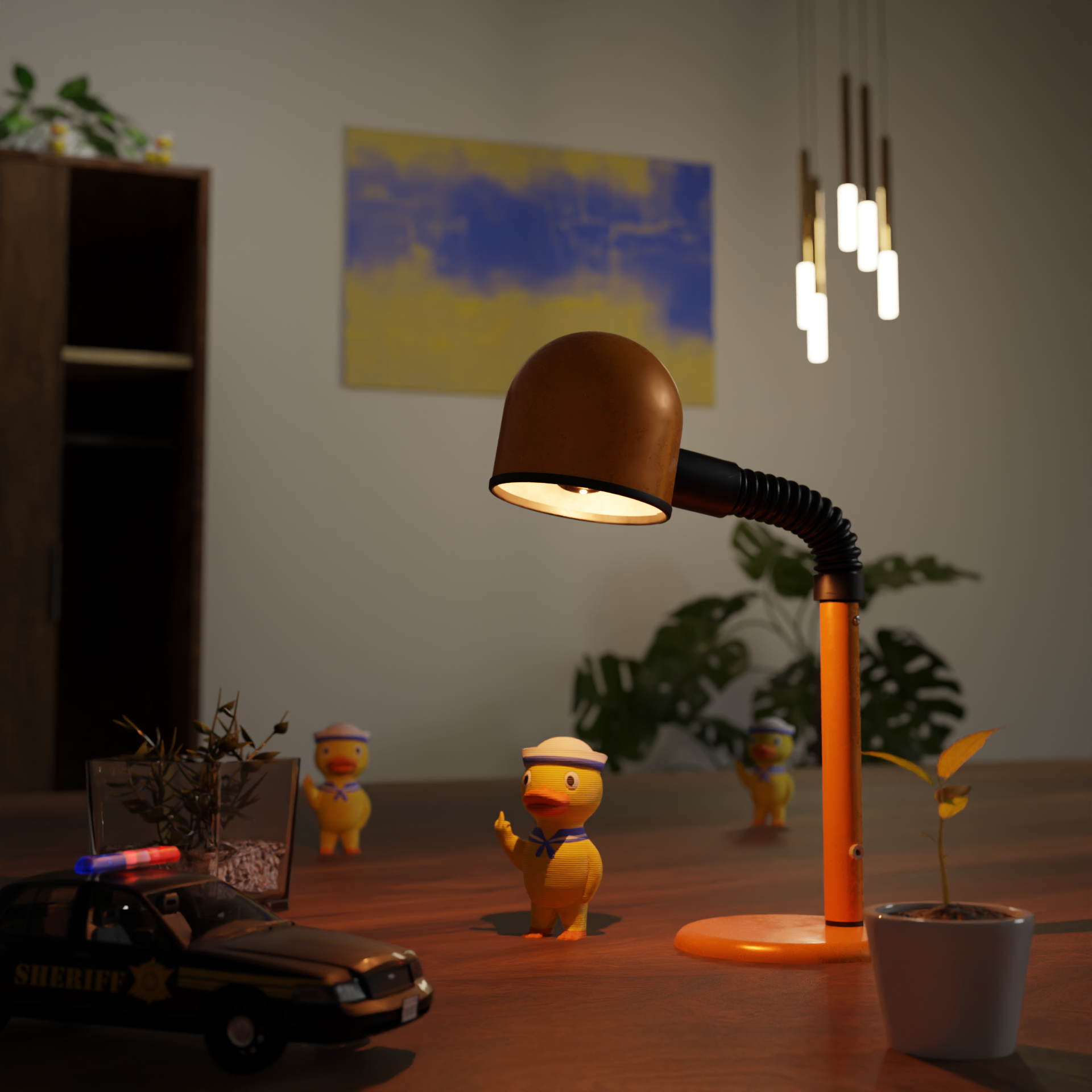 Small sailor duck figurine displayed on a shelf, cute nautical miniature animal decoration and funny sailor duck gift for home interior display