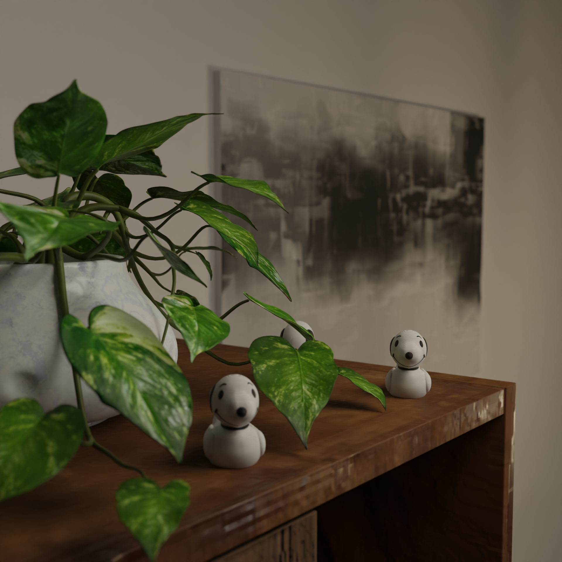 Small Snoopy Duck figurine next to a plant, funny miniature animal decoration and unique Snoopy Duck gift for home decor with greenery