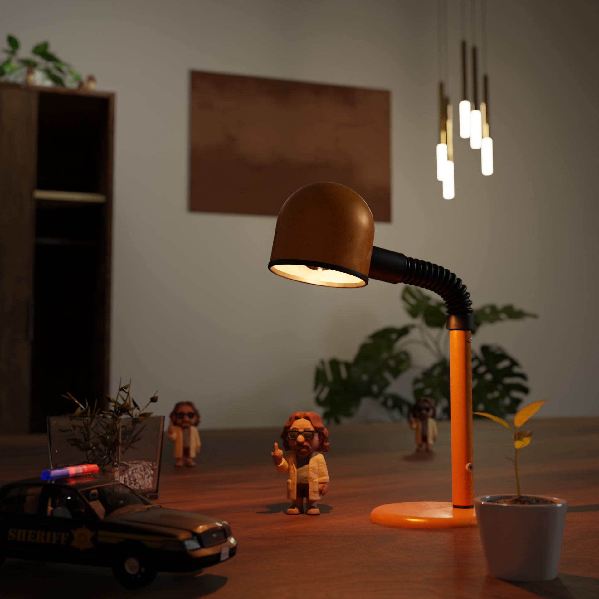 Small The Dude figurine displayed on a shelf, funny miniature character decoration and cult movie gift for home interior display