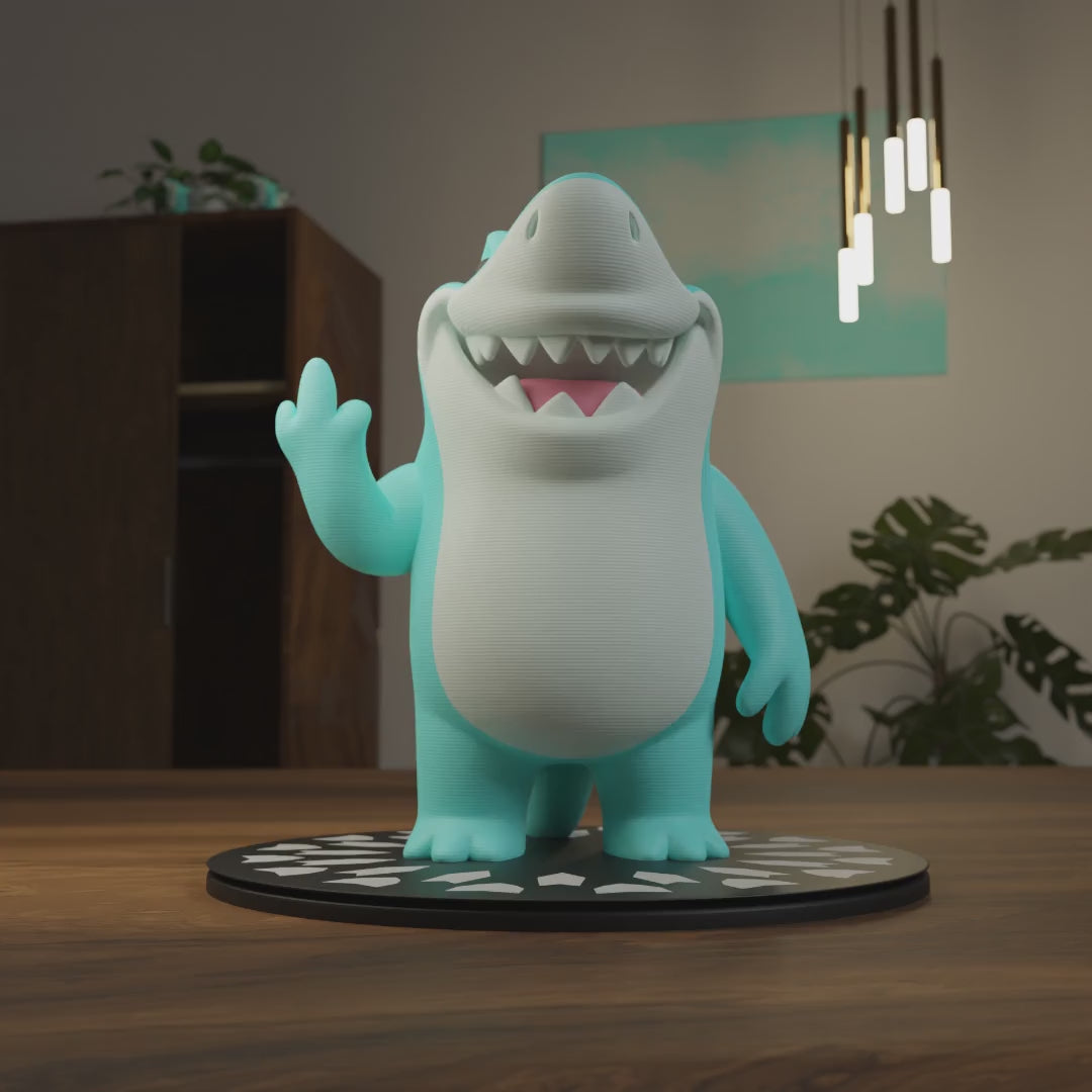 Small Great White Shark figurine placed in grass, funny miniature animal decoration and ocean lover gift for outdoor or garden display