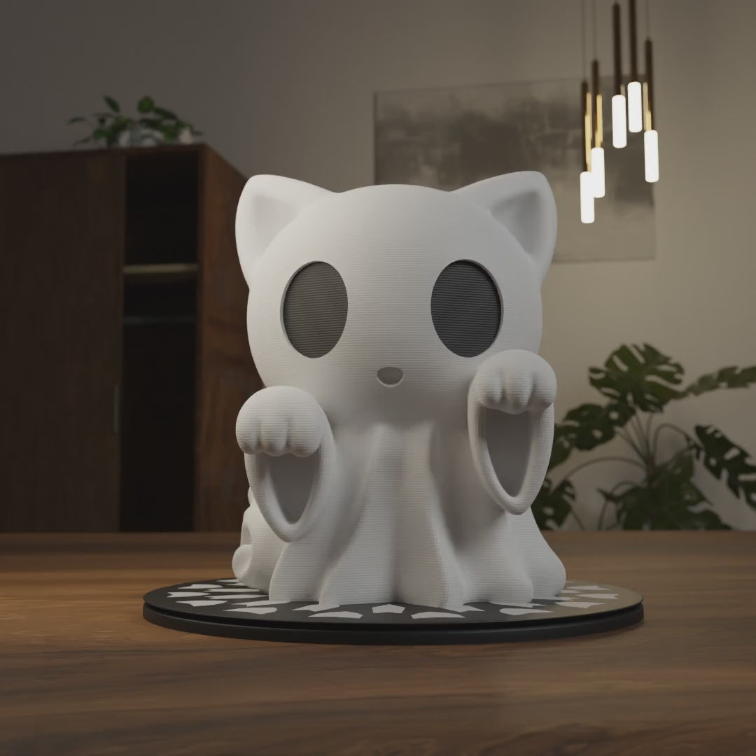 Ghost Cat Figurine in Garden