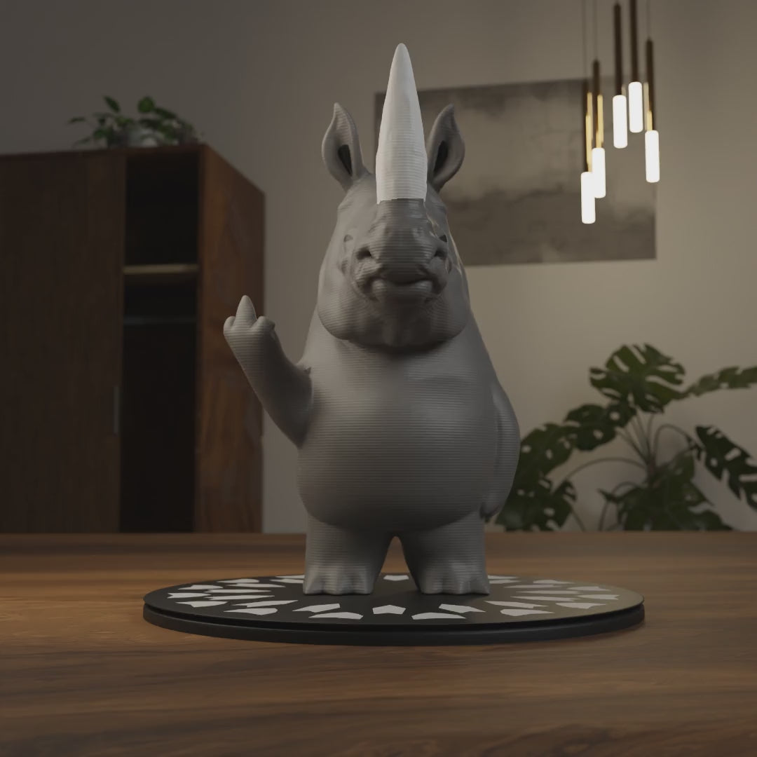 Small rhino figurine displayed on a closet, funny miniature wild animal decoration and quirky rhino gift for stylish home interior