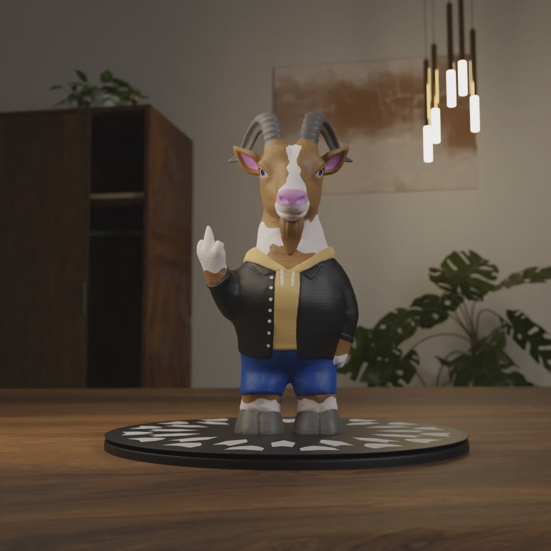 Small goat figurine displayed on a shelf, cute miniature farm animal decoration and funny goat gift for home interior display