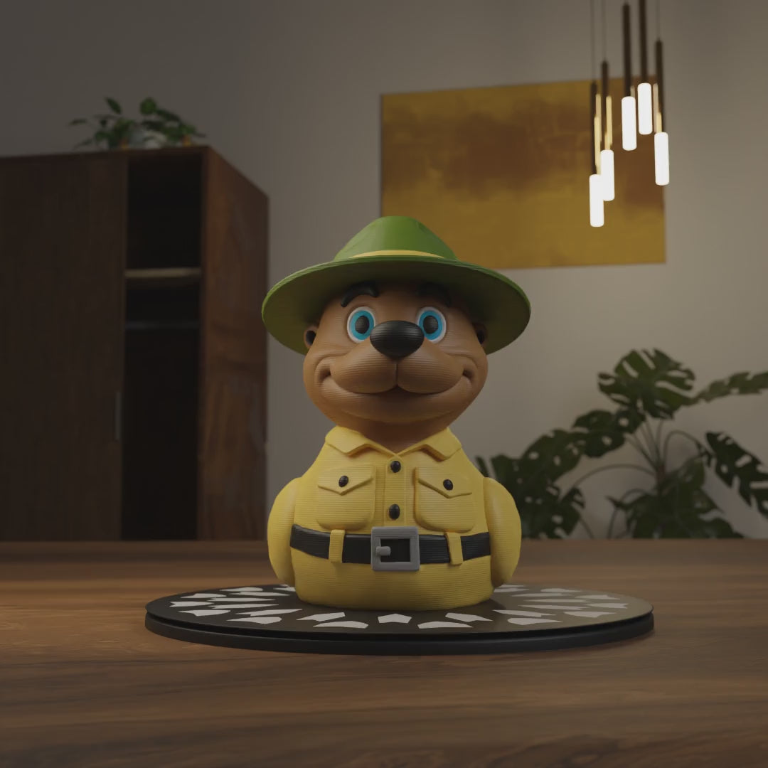 Small Bollo Duck figurine displayed on a shelf, cute buffalo-themed miniature decoration and funny Bollo Duck gift for home interior display