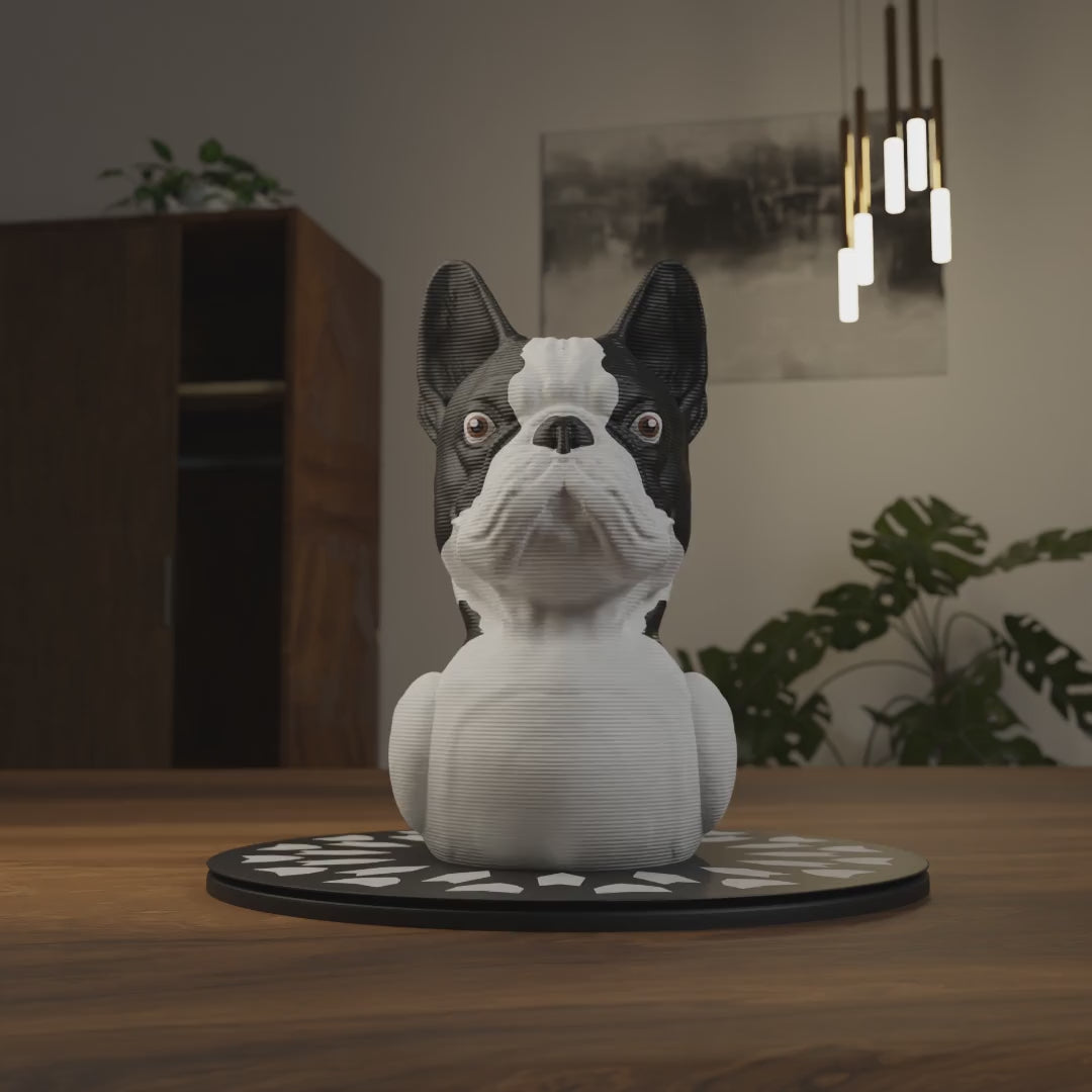 Small bulldog duck figurine displayed on a shelf, cute miniature animal decoration and funny bulldog duck gift for home interior display