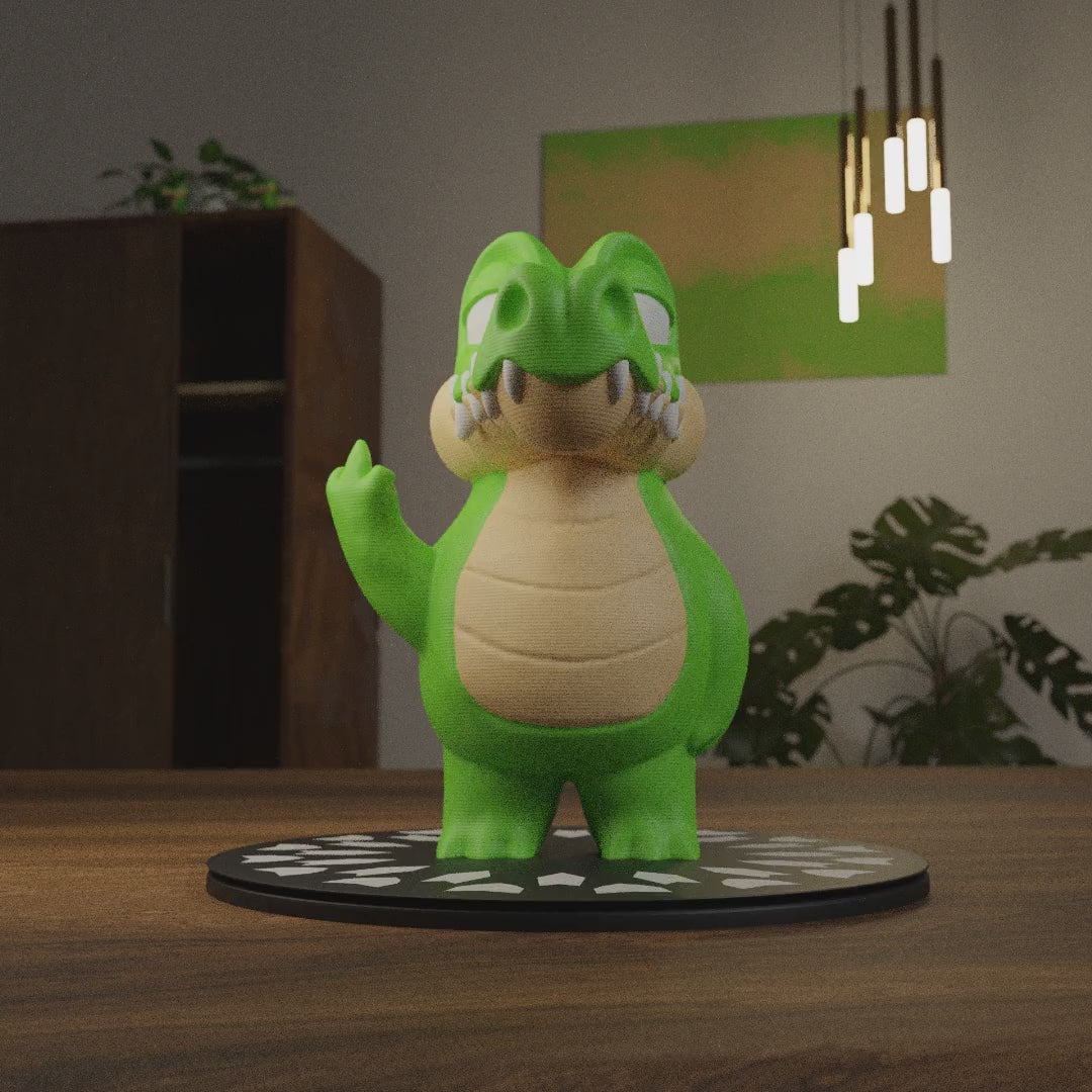 Small crocodile figurine displayed on a shelf, cute miniature wild animal decoration and funny crocodile gift for home interior display