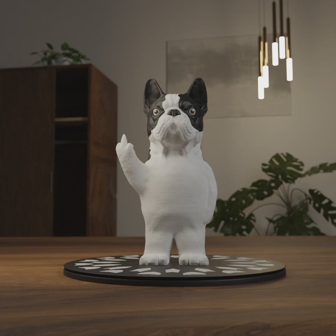 Small French Bulldog figurine displayed on a shelf, cute miniature animal decoration and funny gift for home interior display