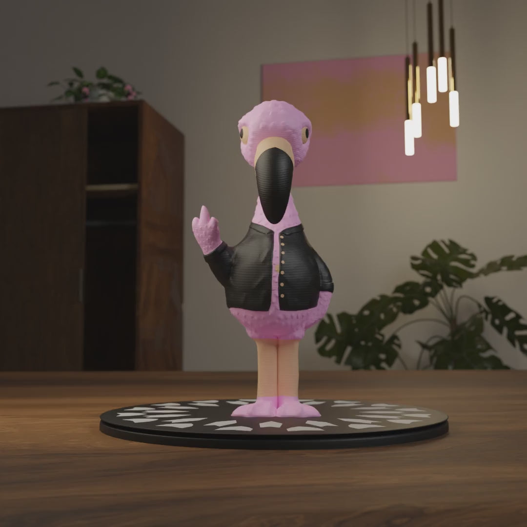 Small flamingo figurine on a coffee table, cute miniature animal decoration for living room or lounge area