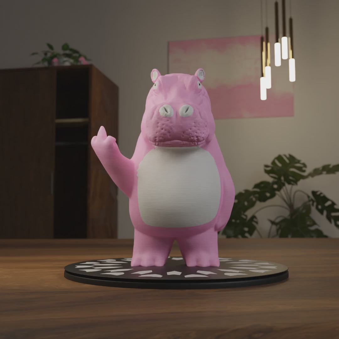 Pink Hippo Flipping the Middle Finger