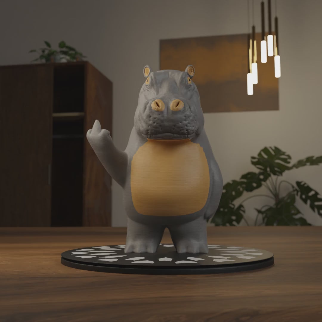 Small hippo figurine displayed on a shelf, cute miniature wild animal decoration and funny hippo gift for home interior display